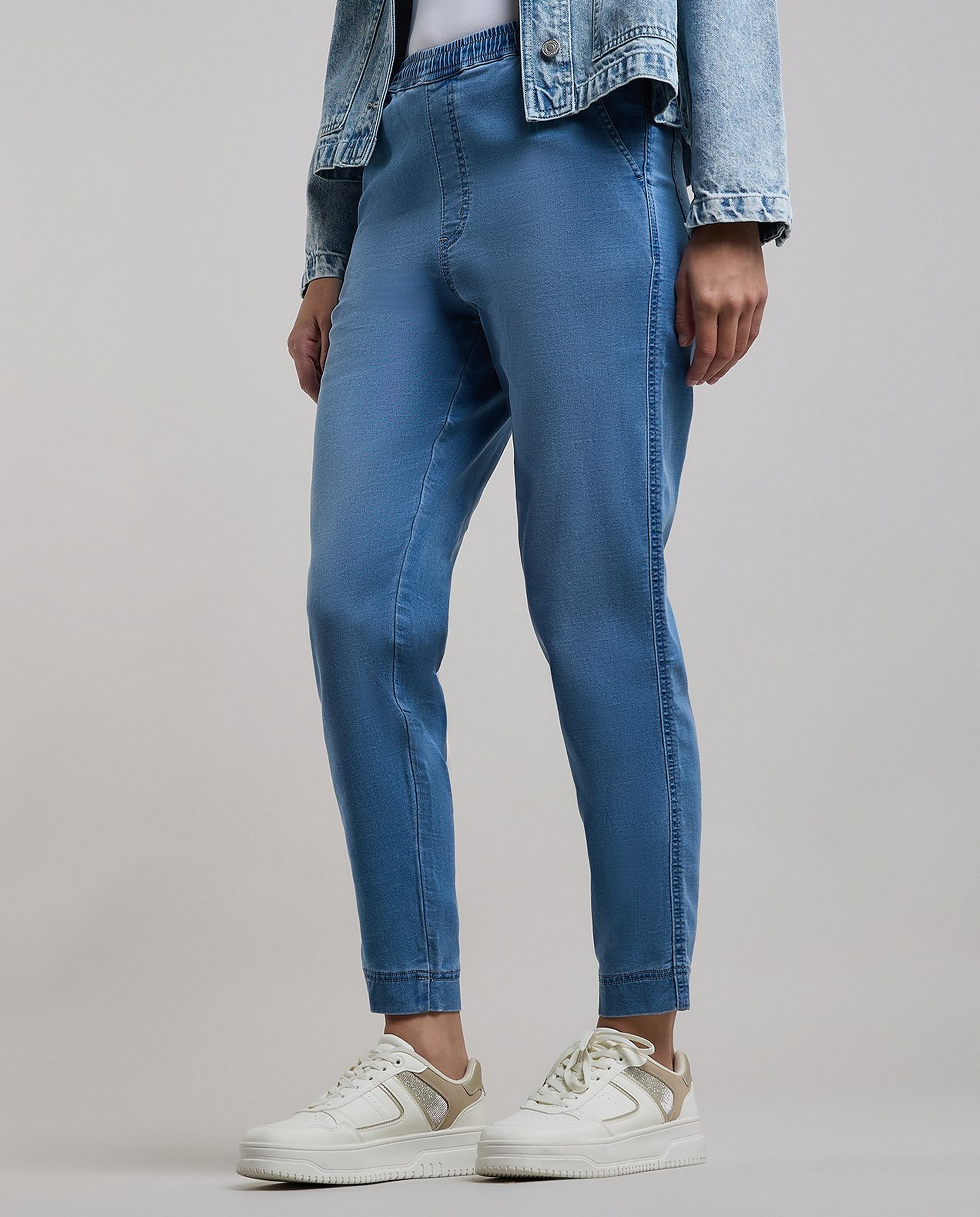 Faded Jeggings with Elastic Waist