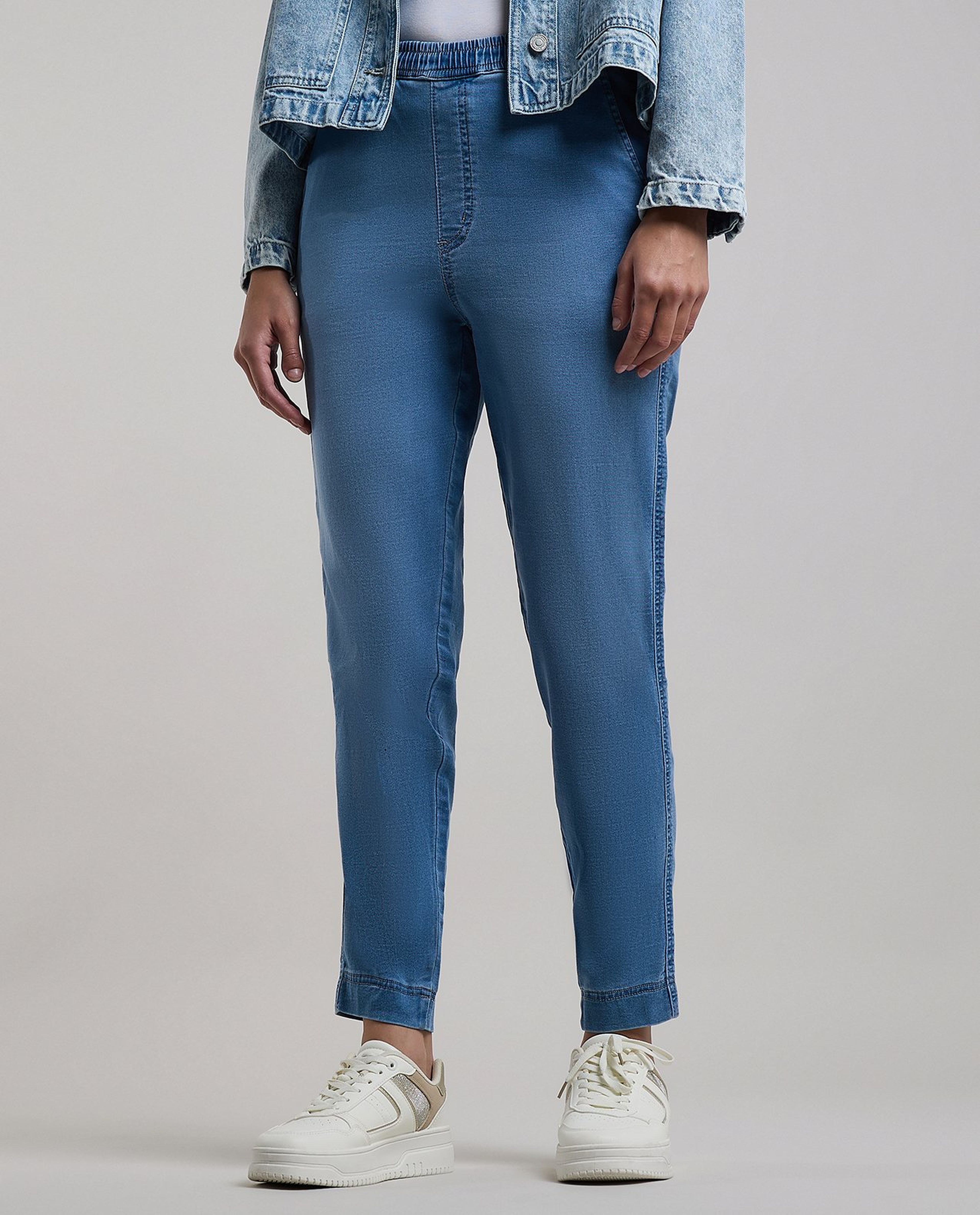 Faded Jeggings with Elastic Waist