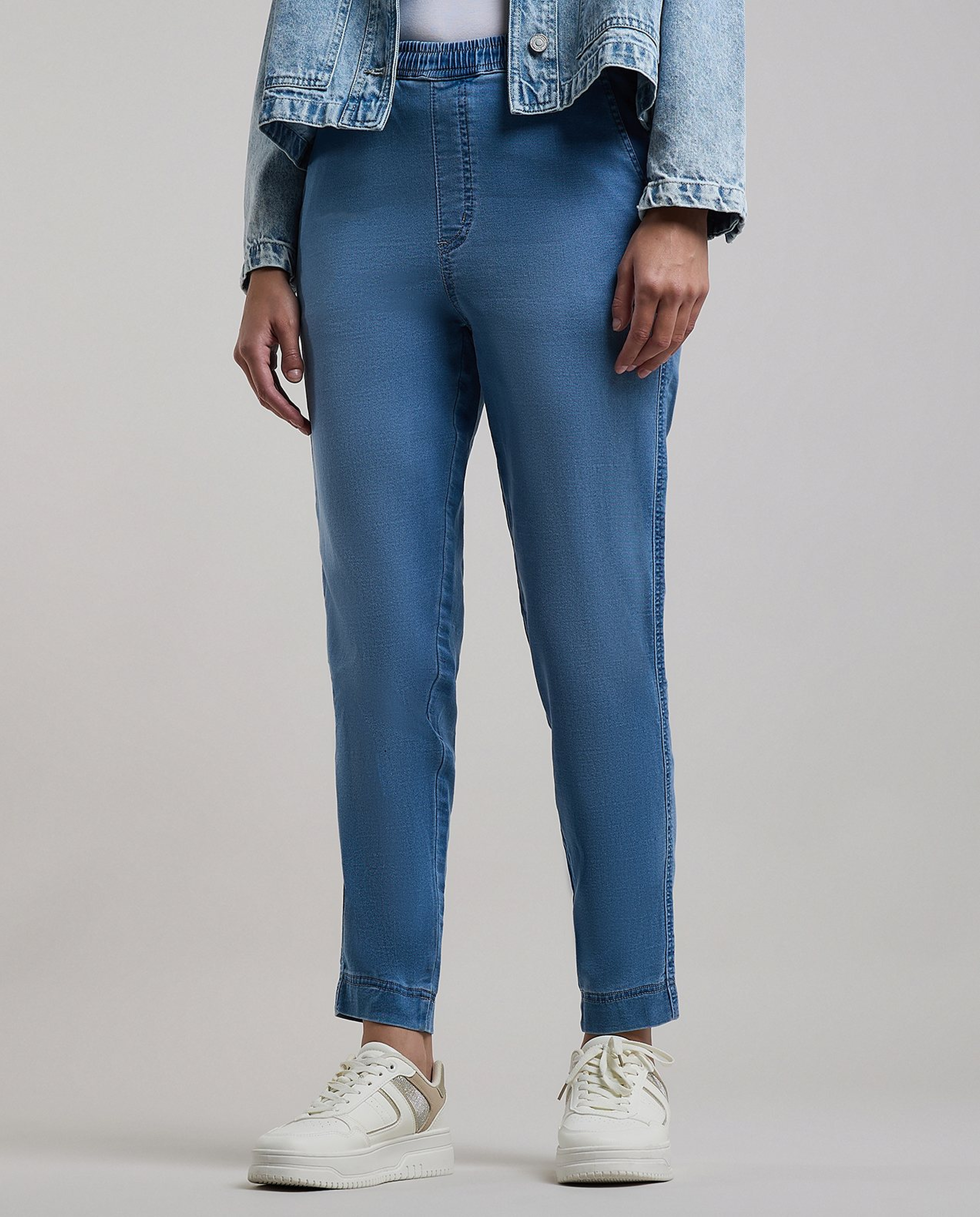 Faded Jeggings with Elastic Waist