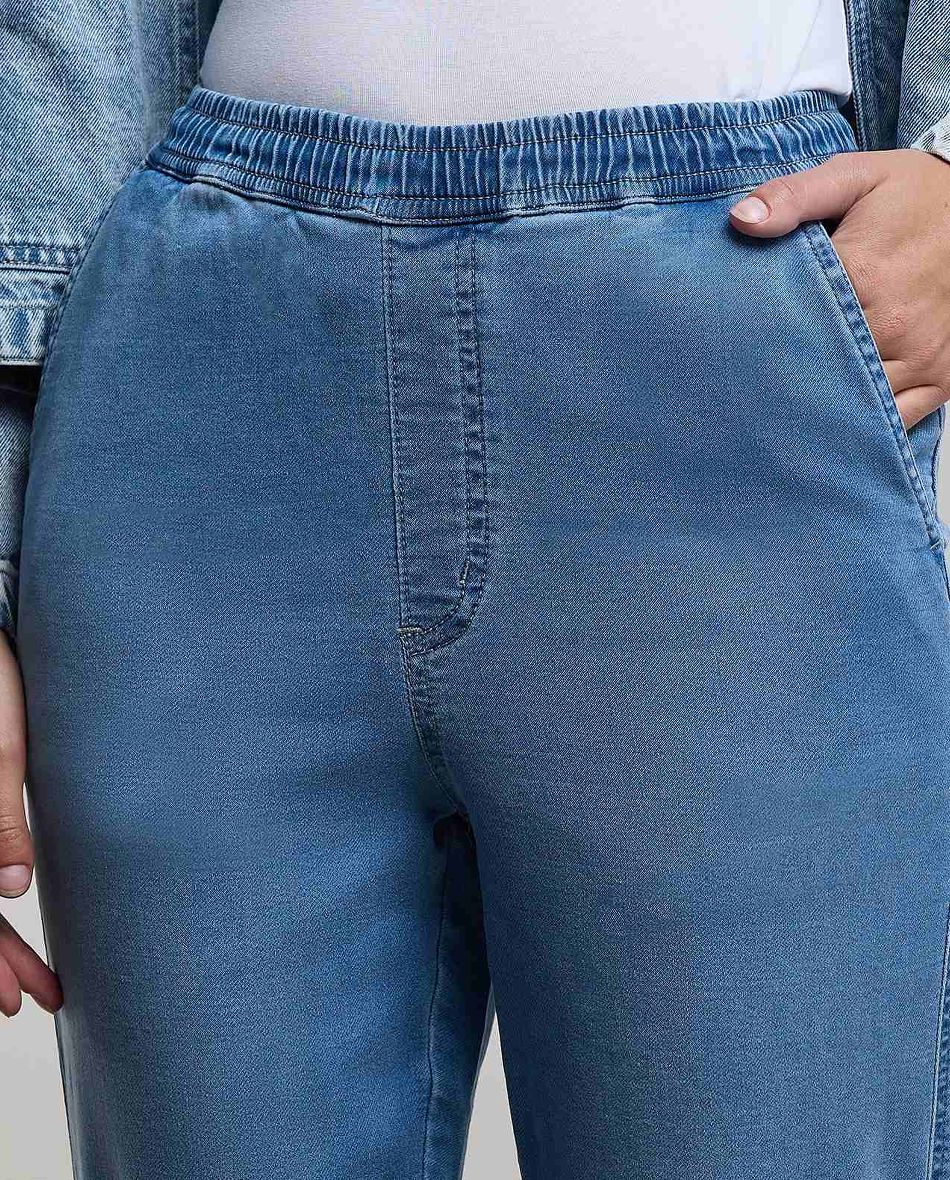 Faded Jeggings with Elastic Waist