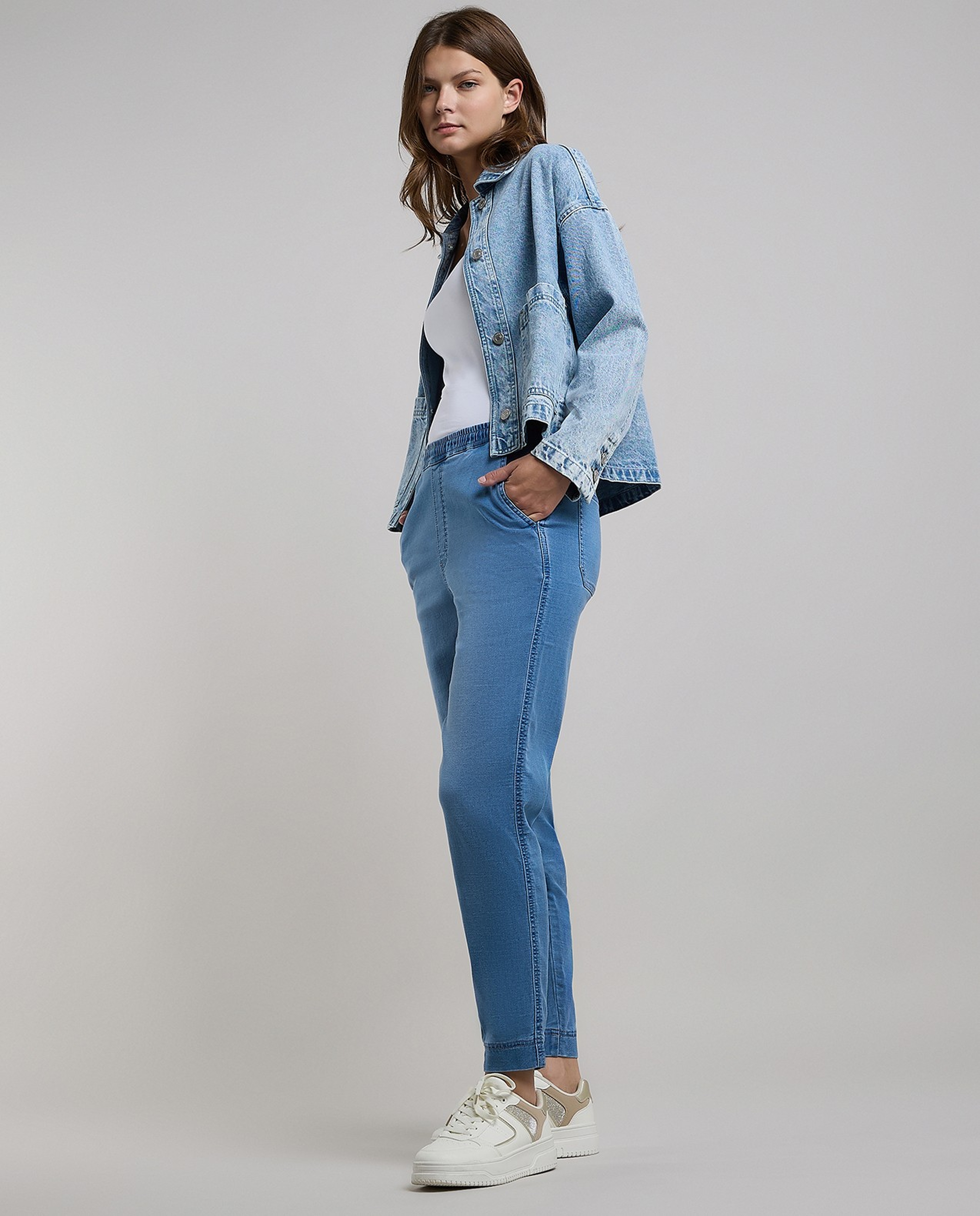 Faded Jeggings with Elastic Waist