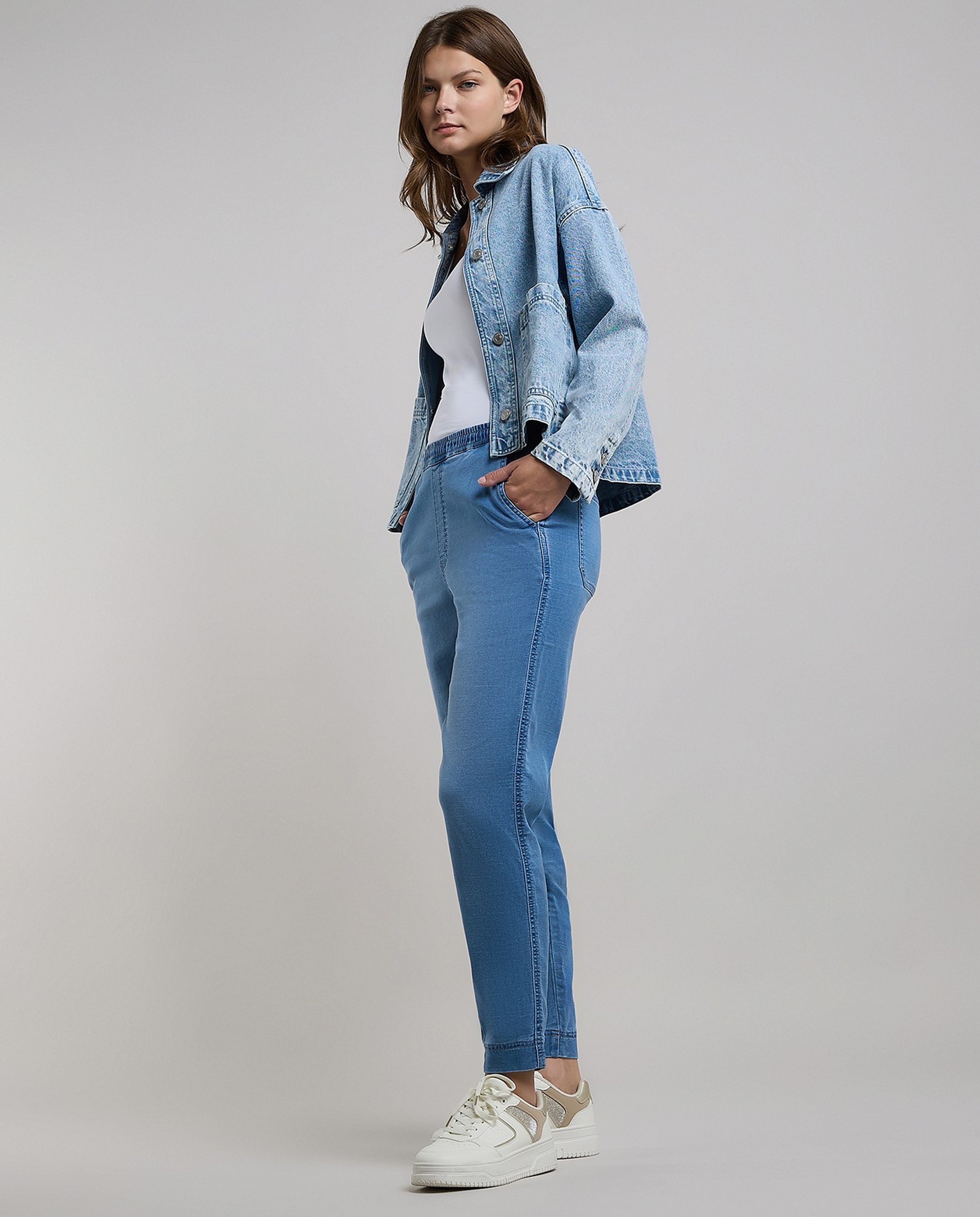 Faded Jeggings with Elastic Waist