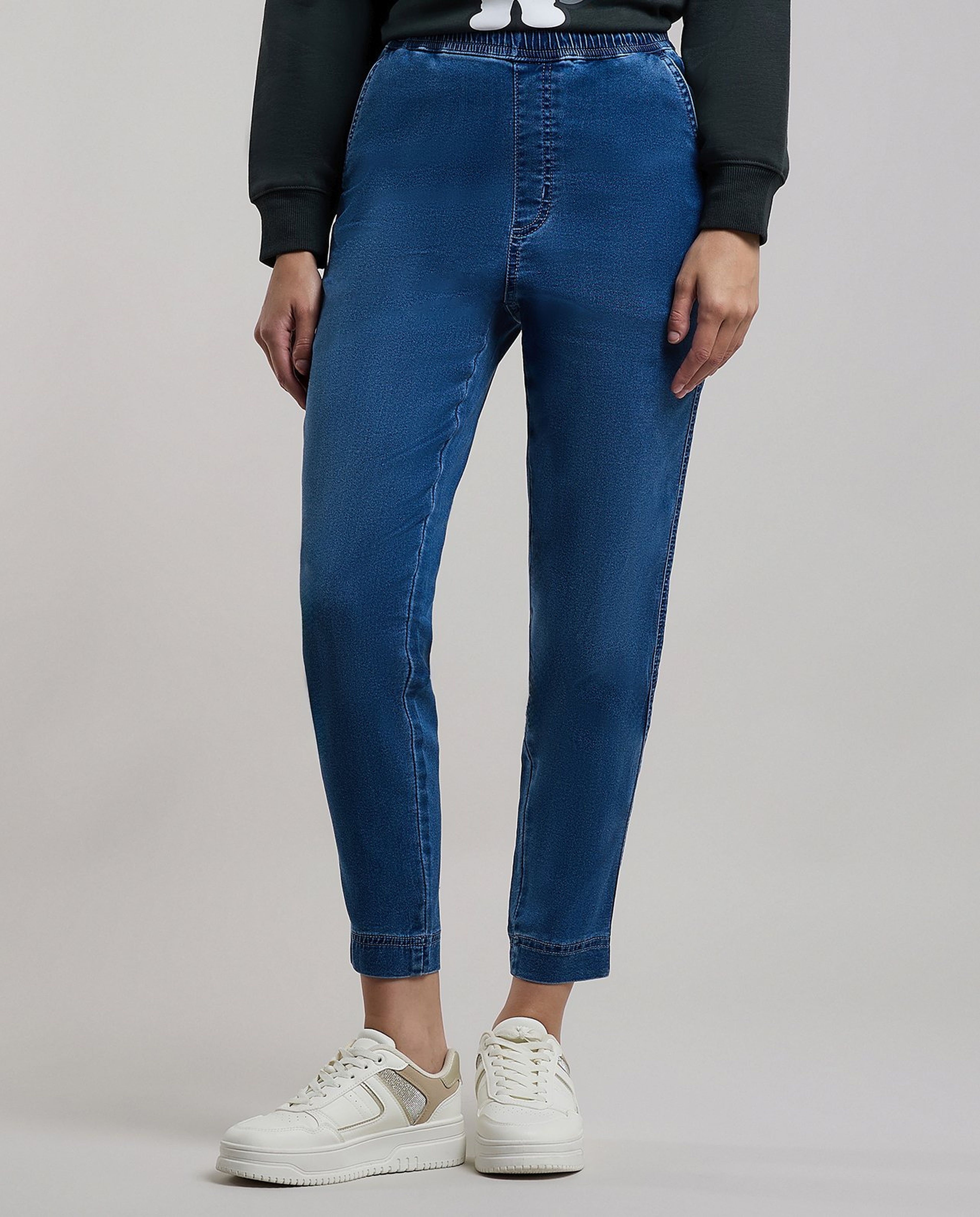 Faded Jeggings with Elastic Waist