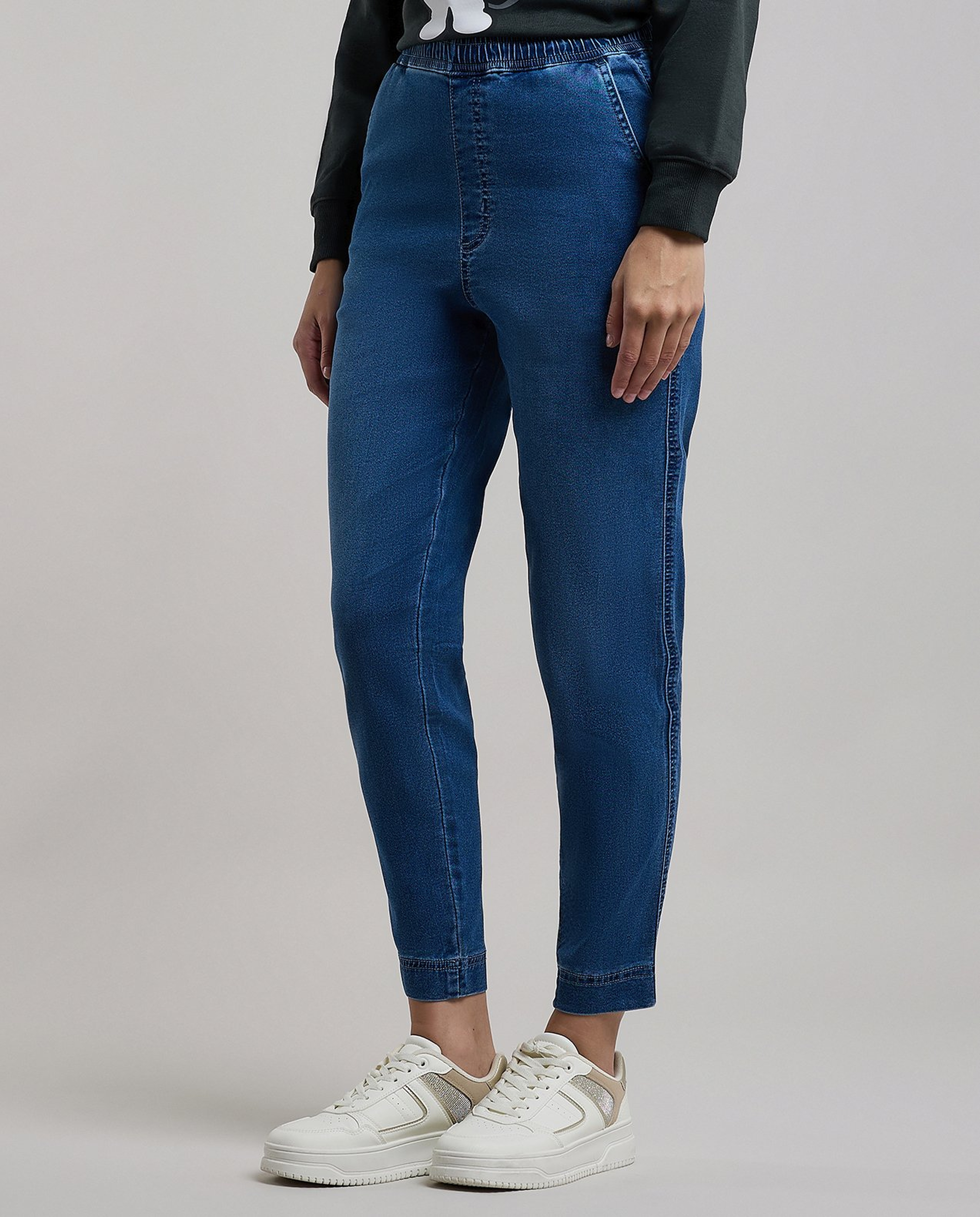 Faded Jeggings with Elastic Waist