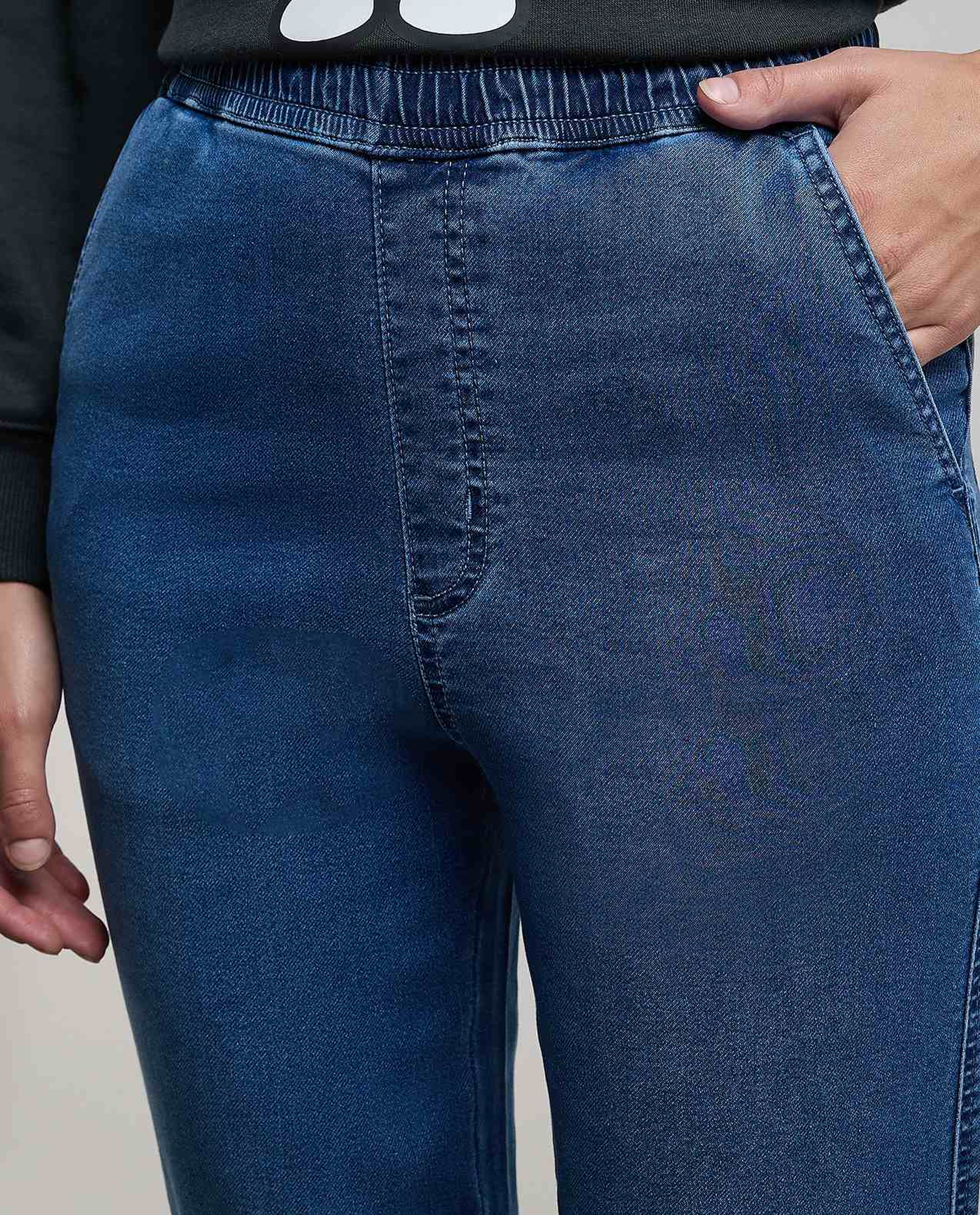 Faded Jeggings with Elastic Waist