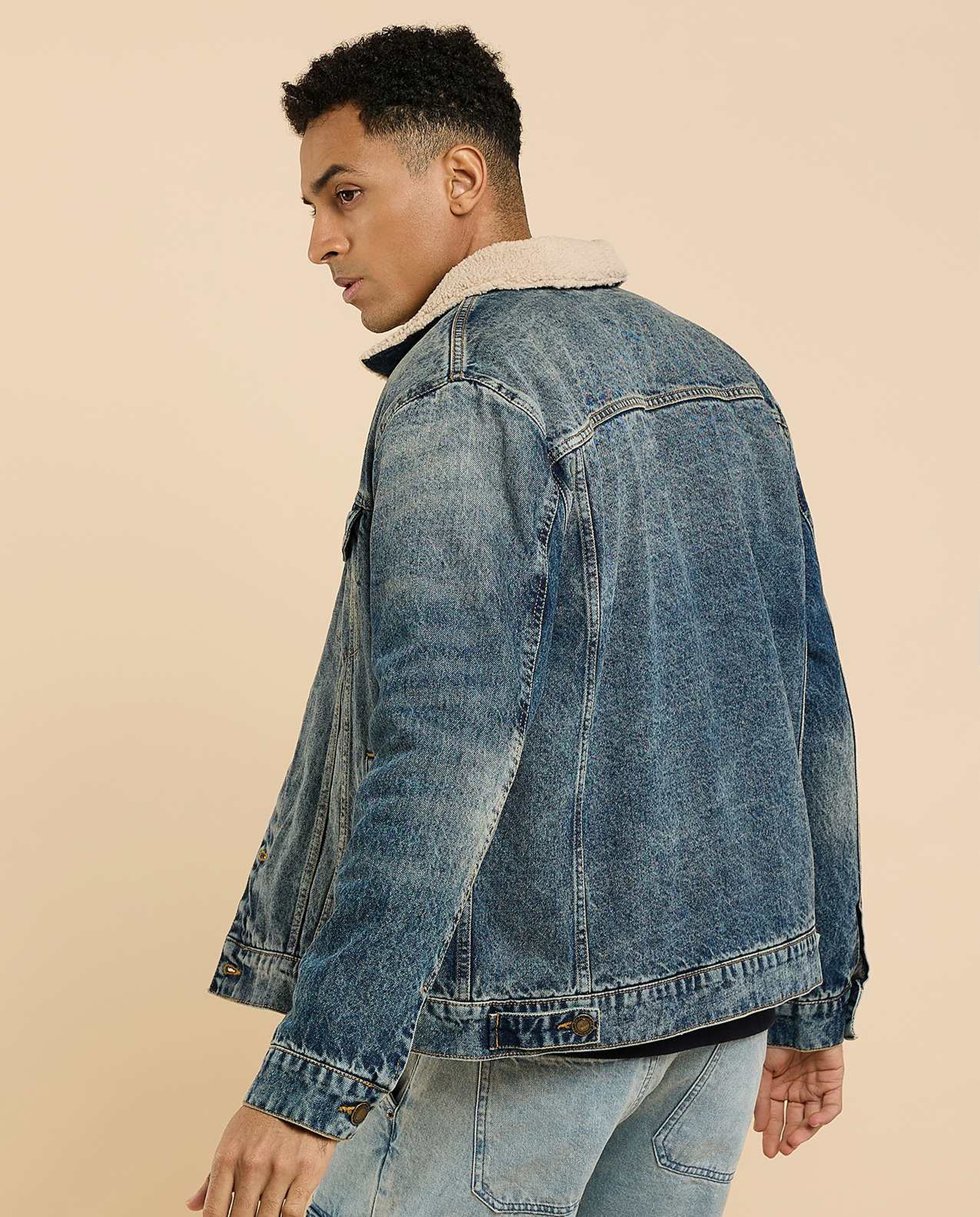 Faded Denim Jacket with Button Closure