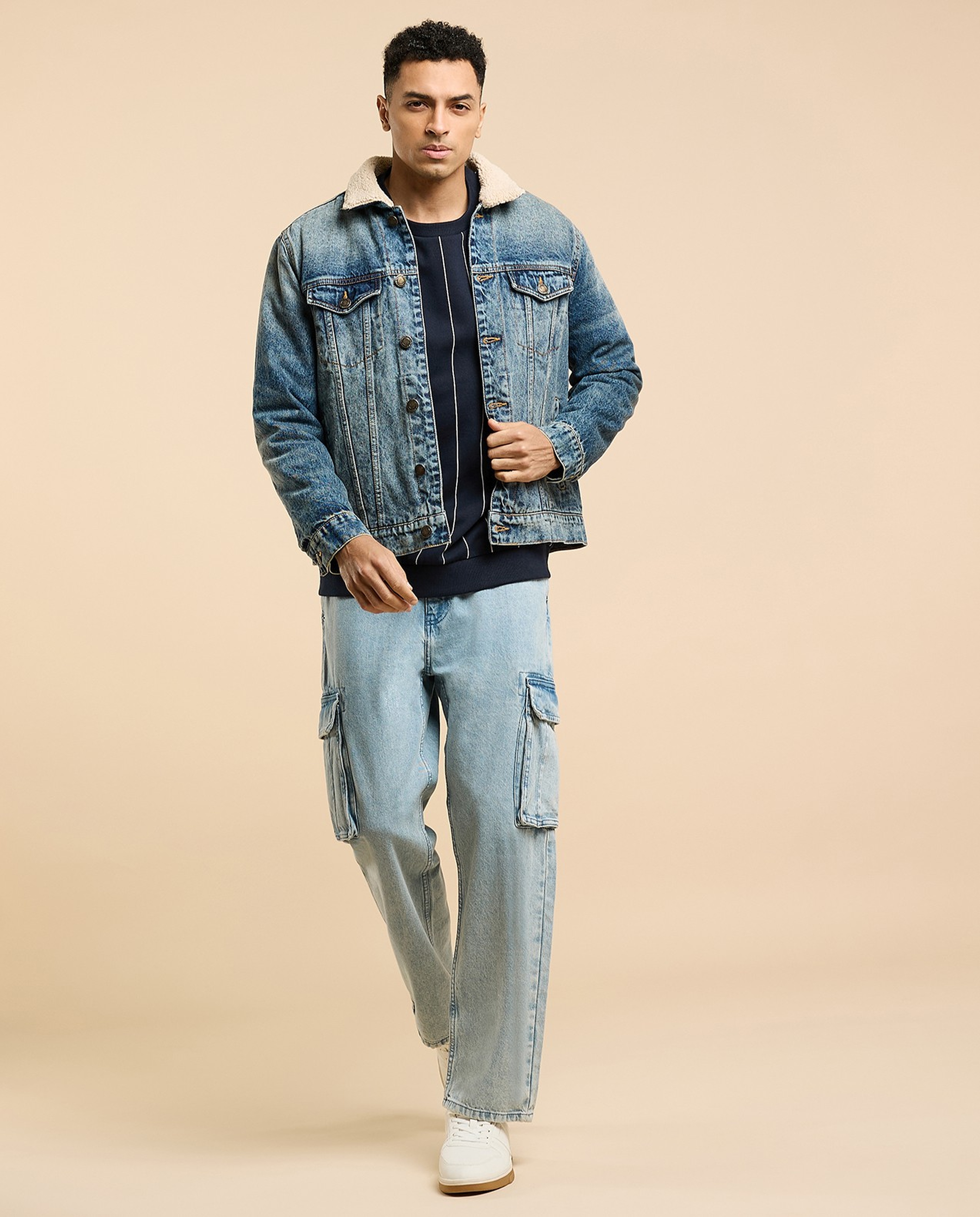 Faded Denim Jacket with Button Closure