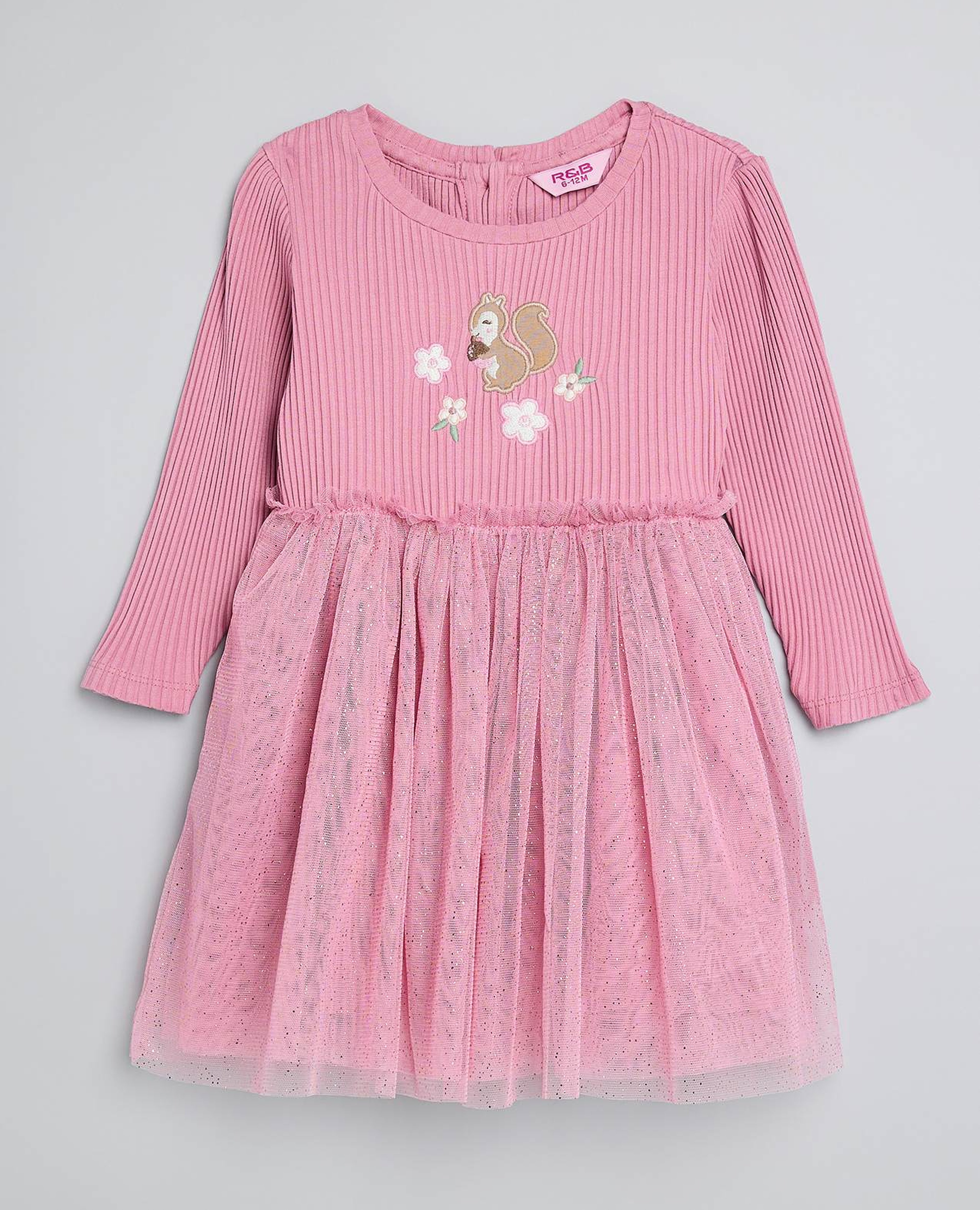 Ribbed Fit & Flare Dress with Long Sleeves