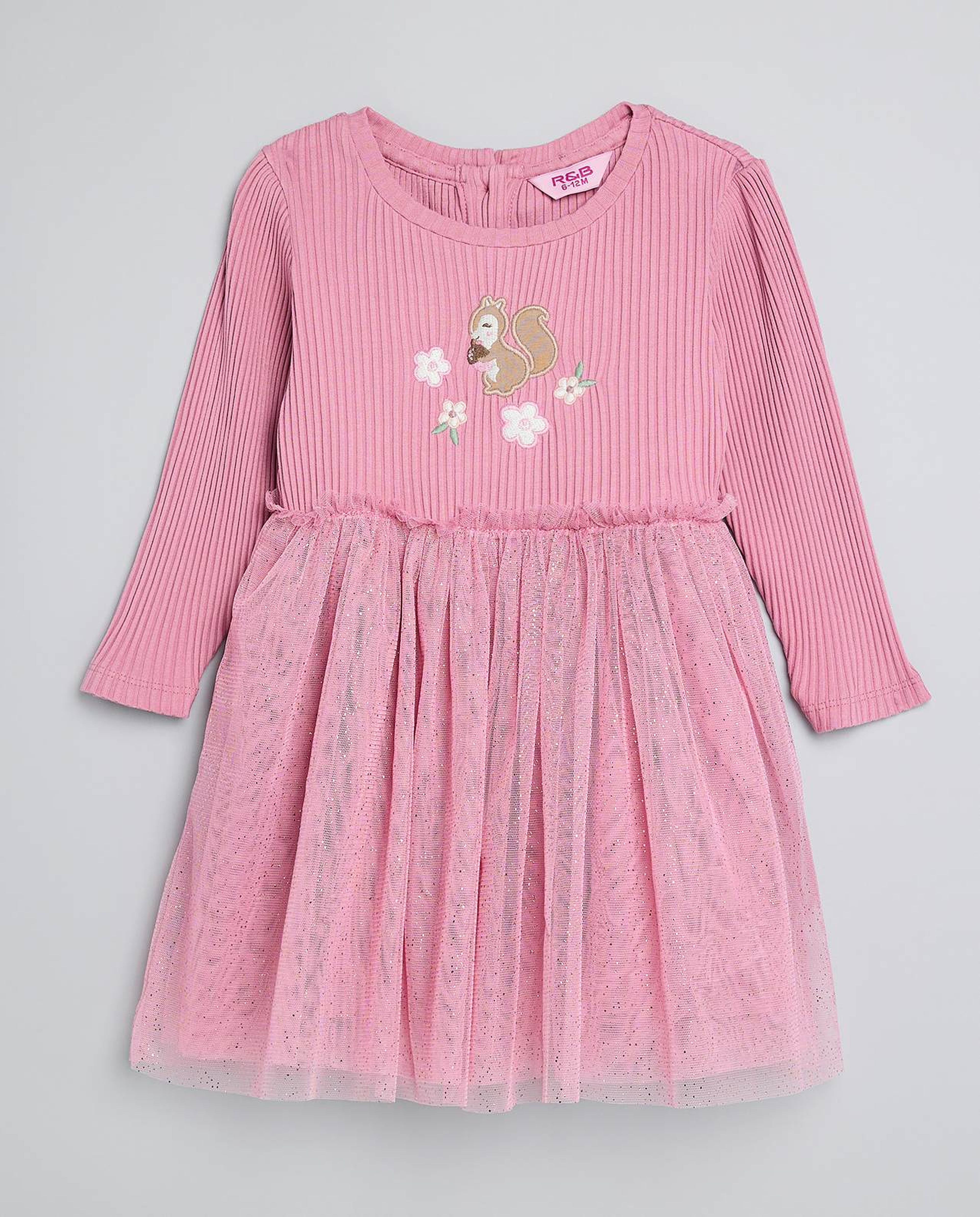 Ribbed Fit & Flare Dress with Long Sleeves