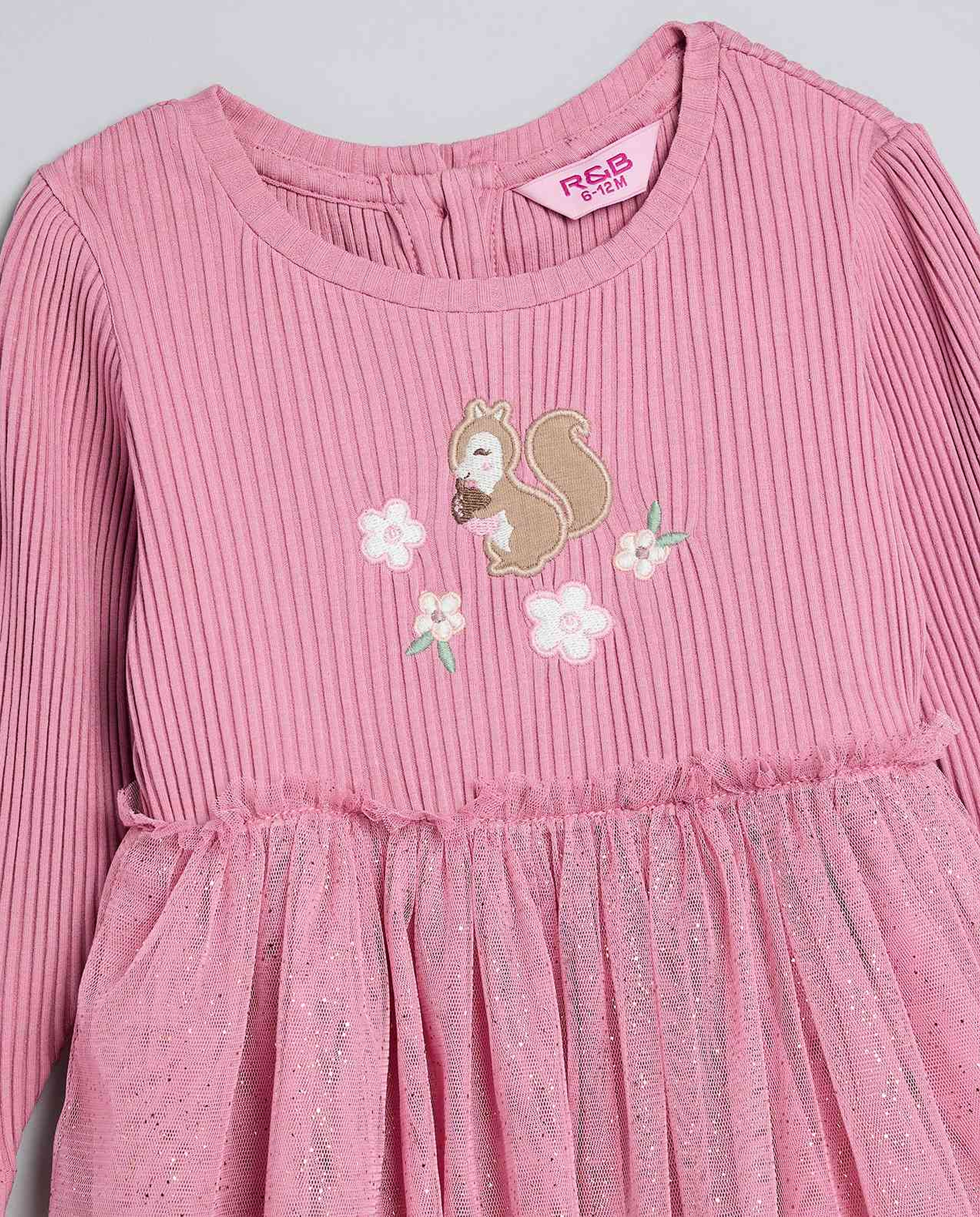 Ribbed Fit & Flare Dress with Long Sleeves