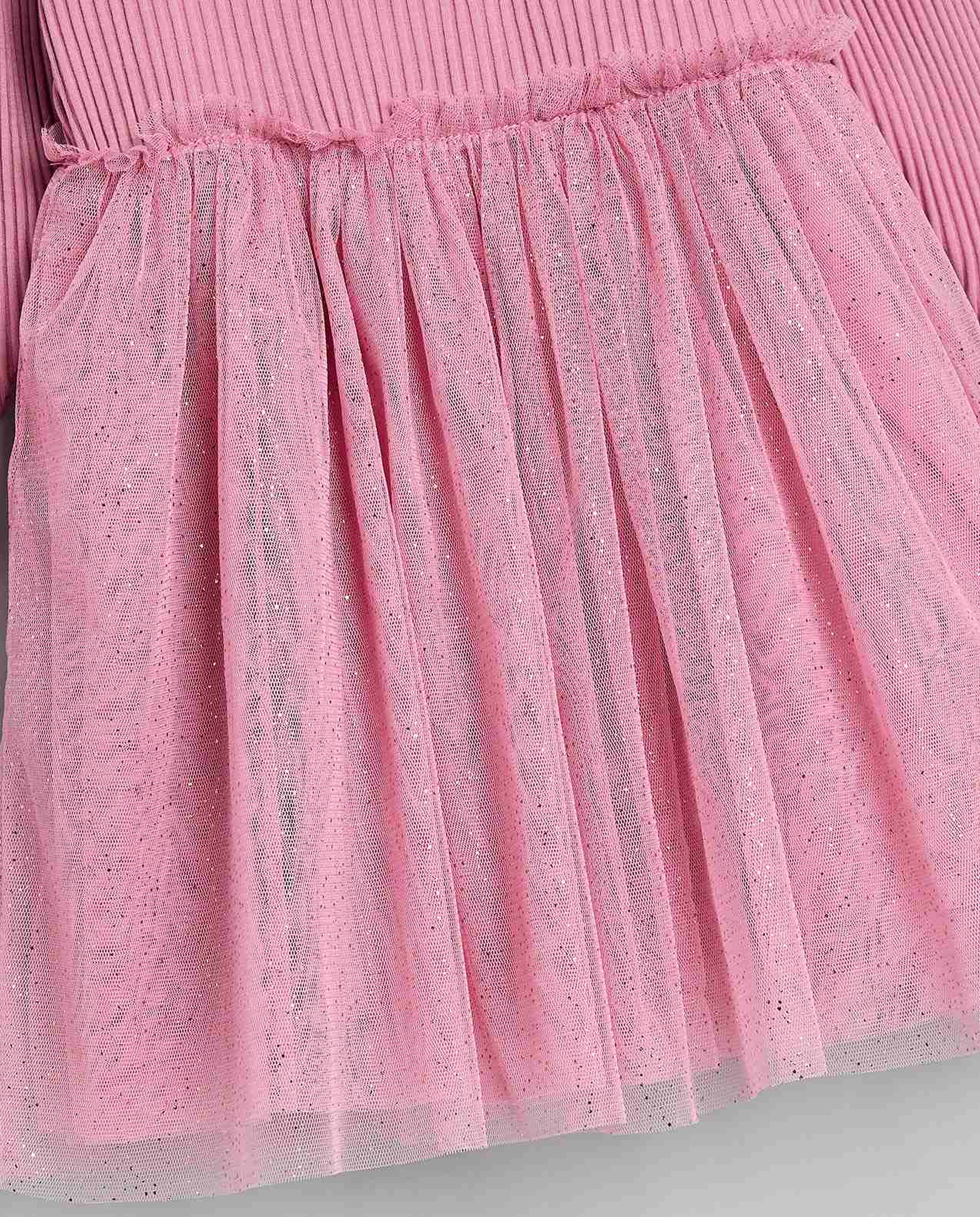 Ribbed Fit & Flare Dress with Long Sleeves