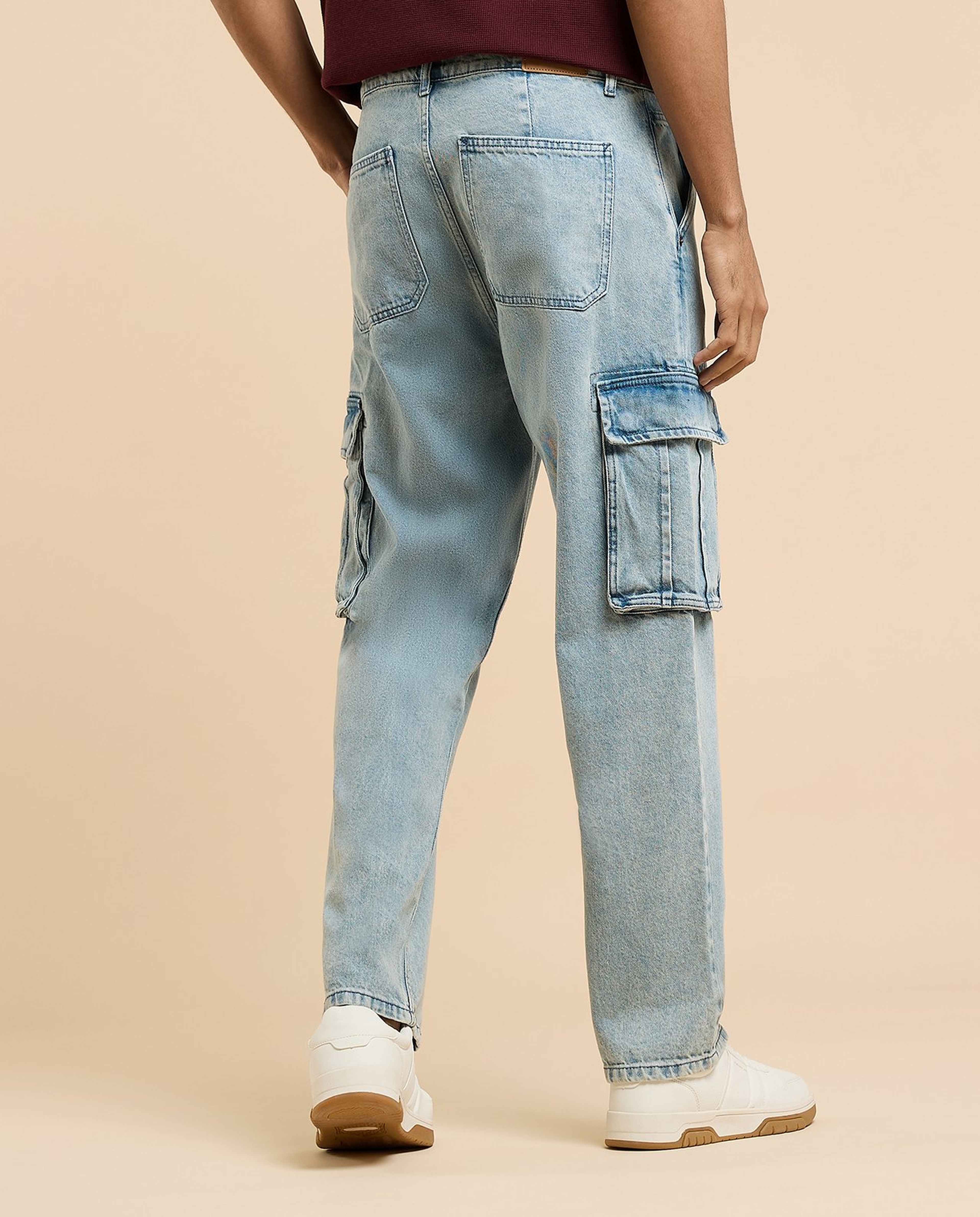 Faded Cargo Jeans with Button Closure