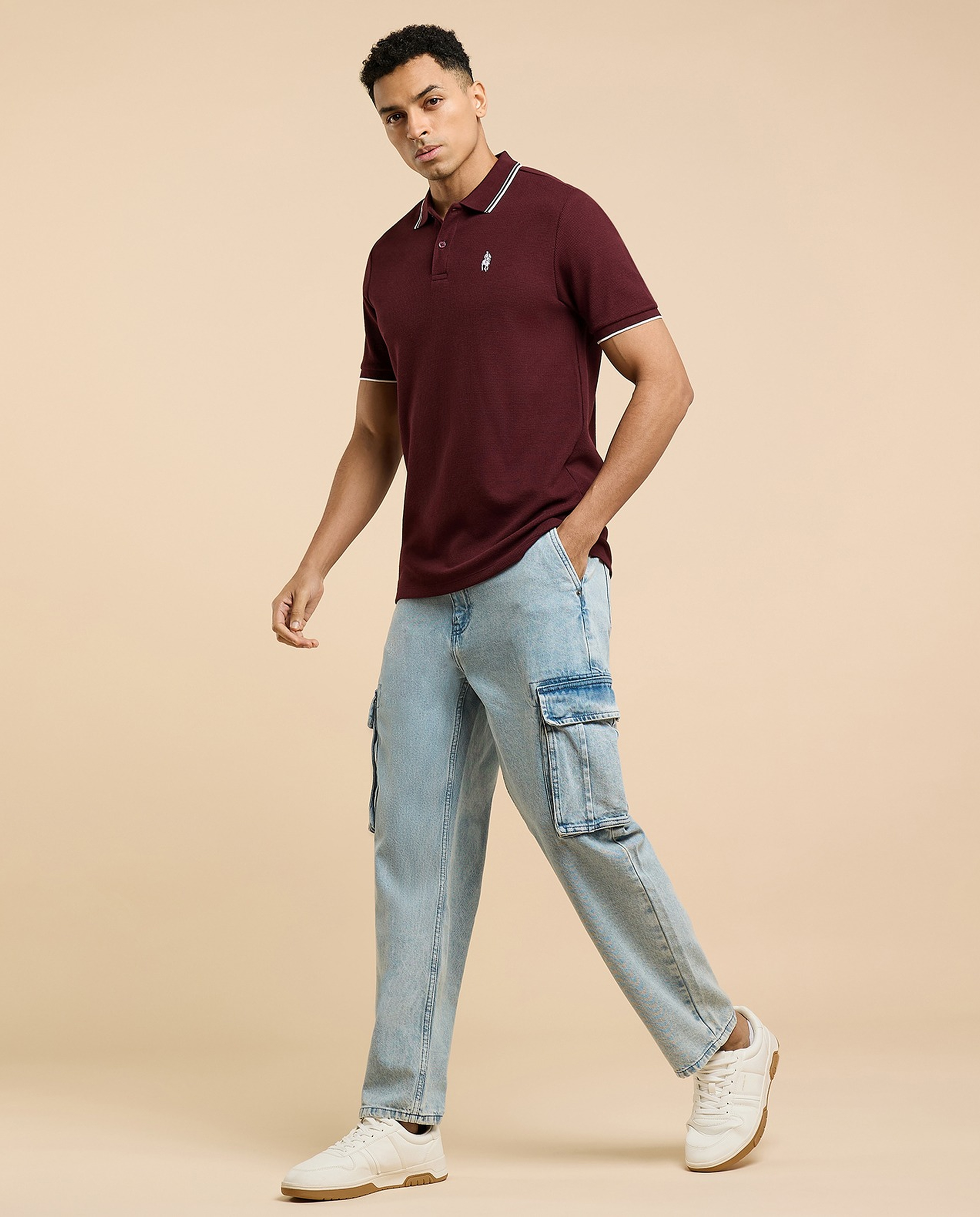 Faded Cargo Jeans with Button Closure
