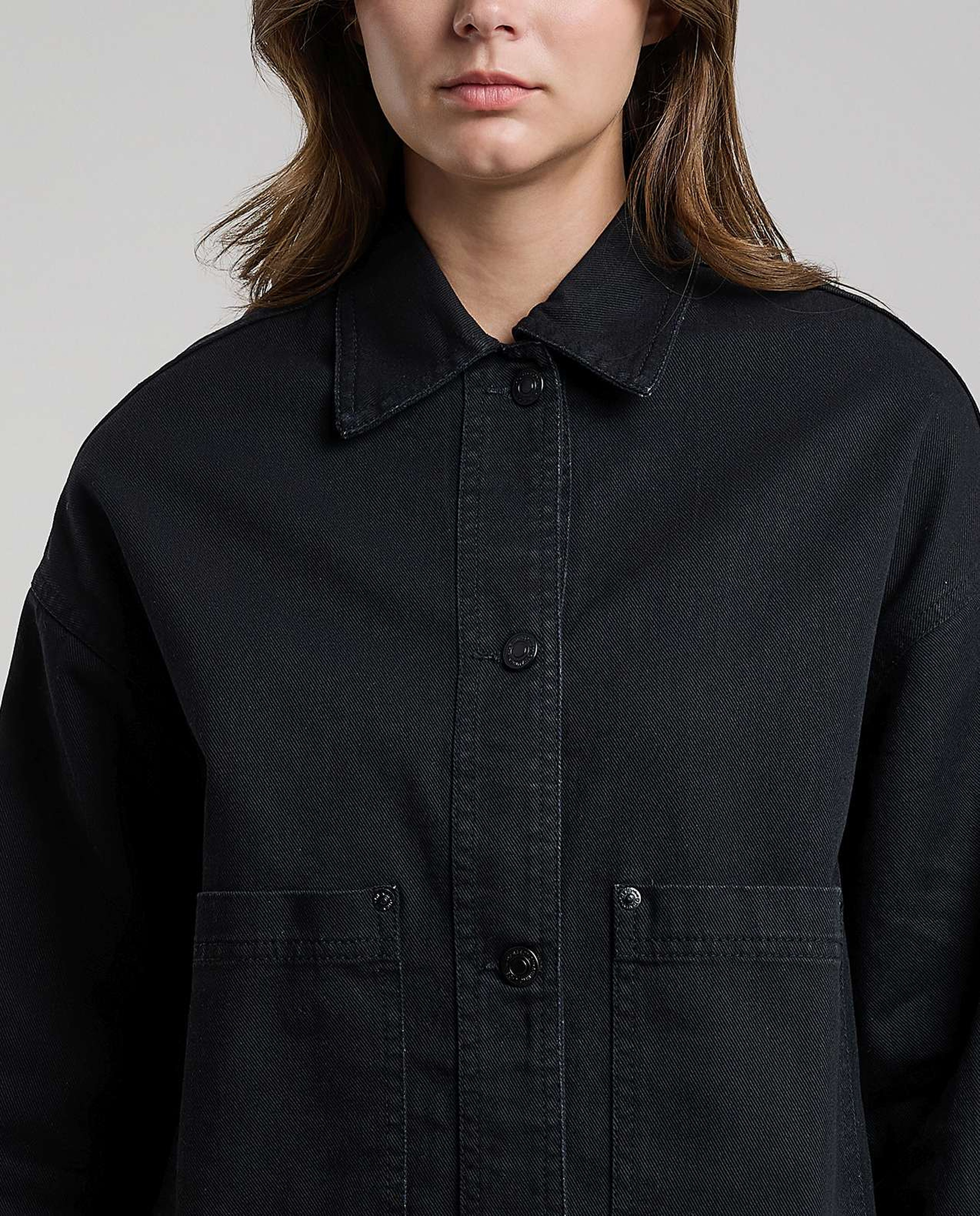 Solid Denim Jacket with Button Closure