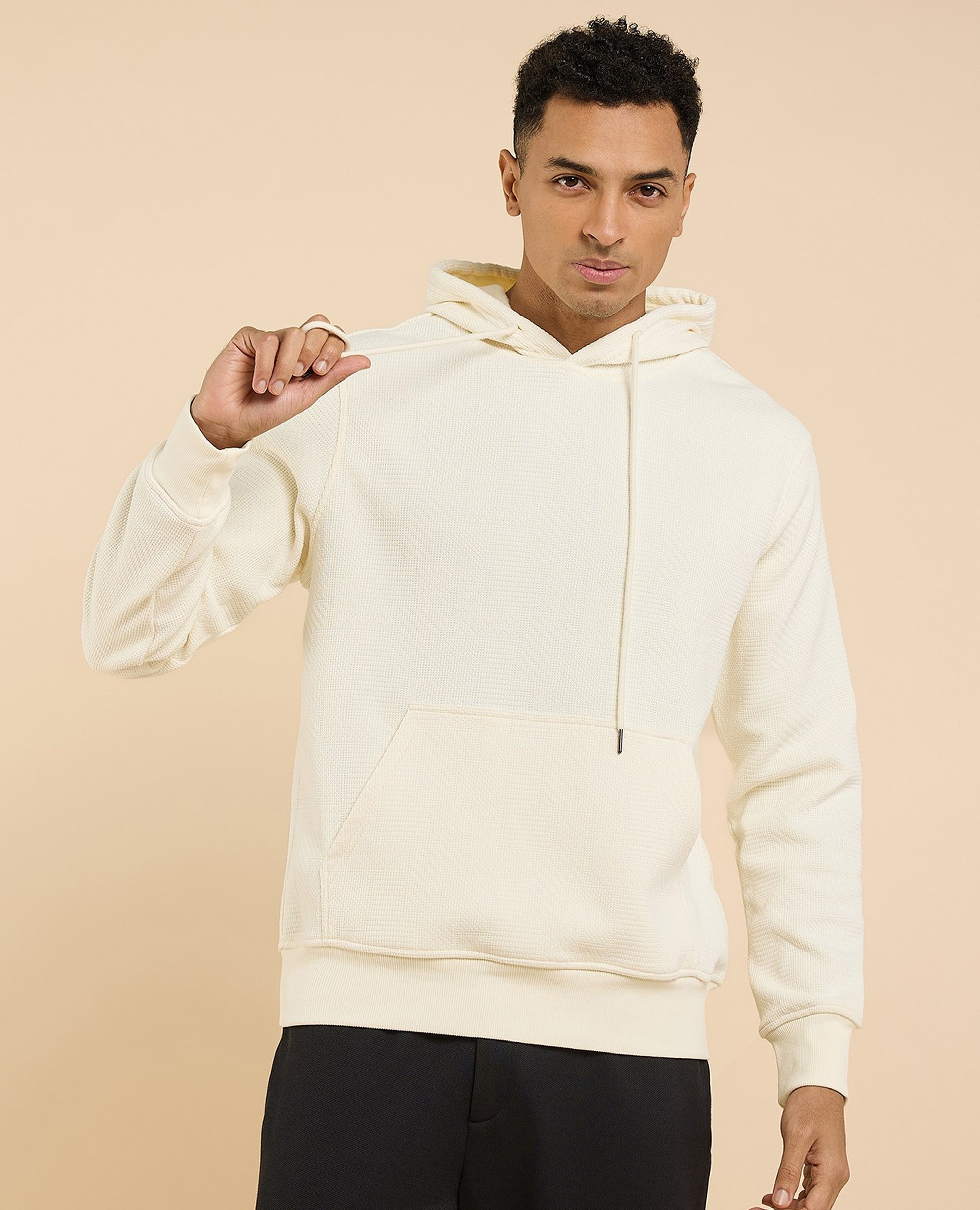 Textured Hoodie with Long Sleeves