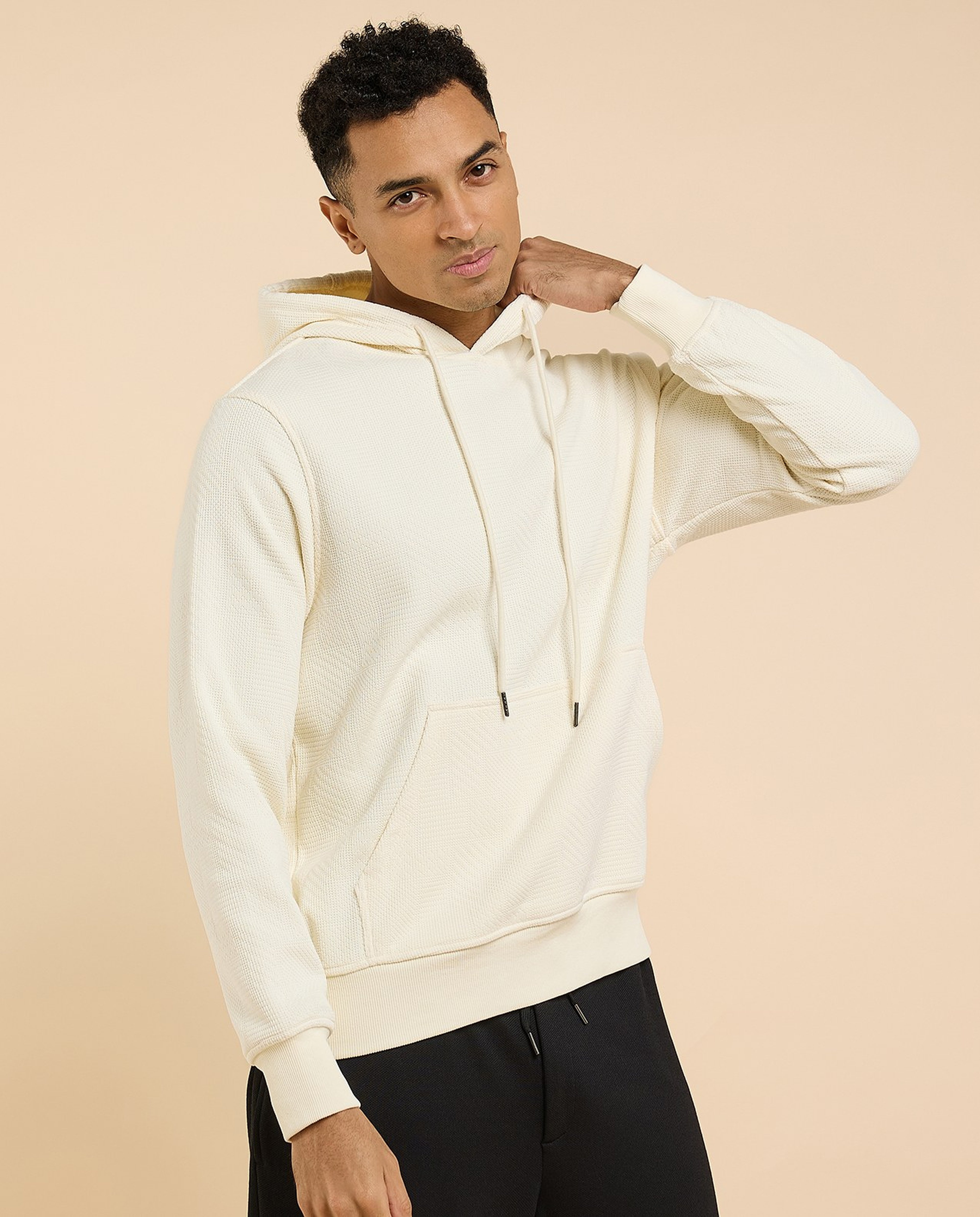 Textured Hoodie with Long Sleeves