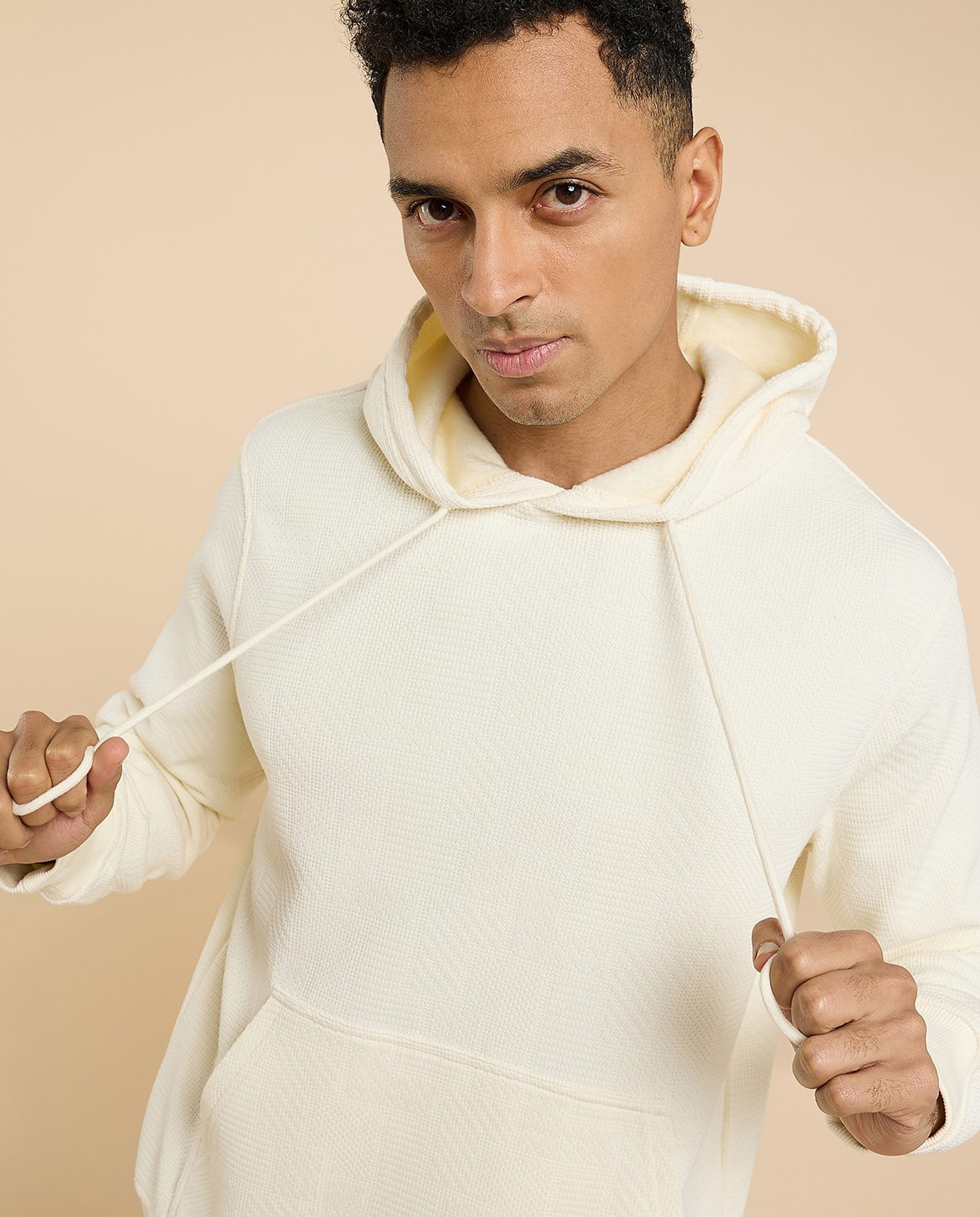 Textured Hoodie with Long Sleeves