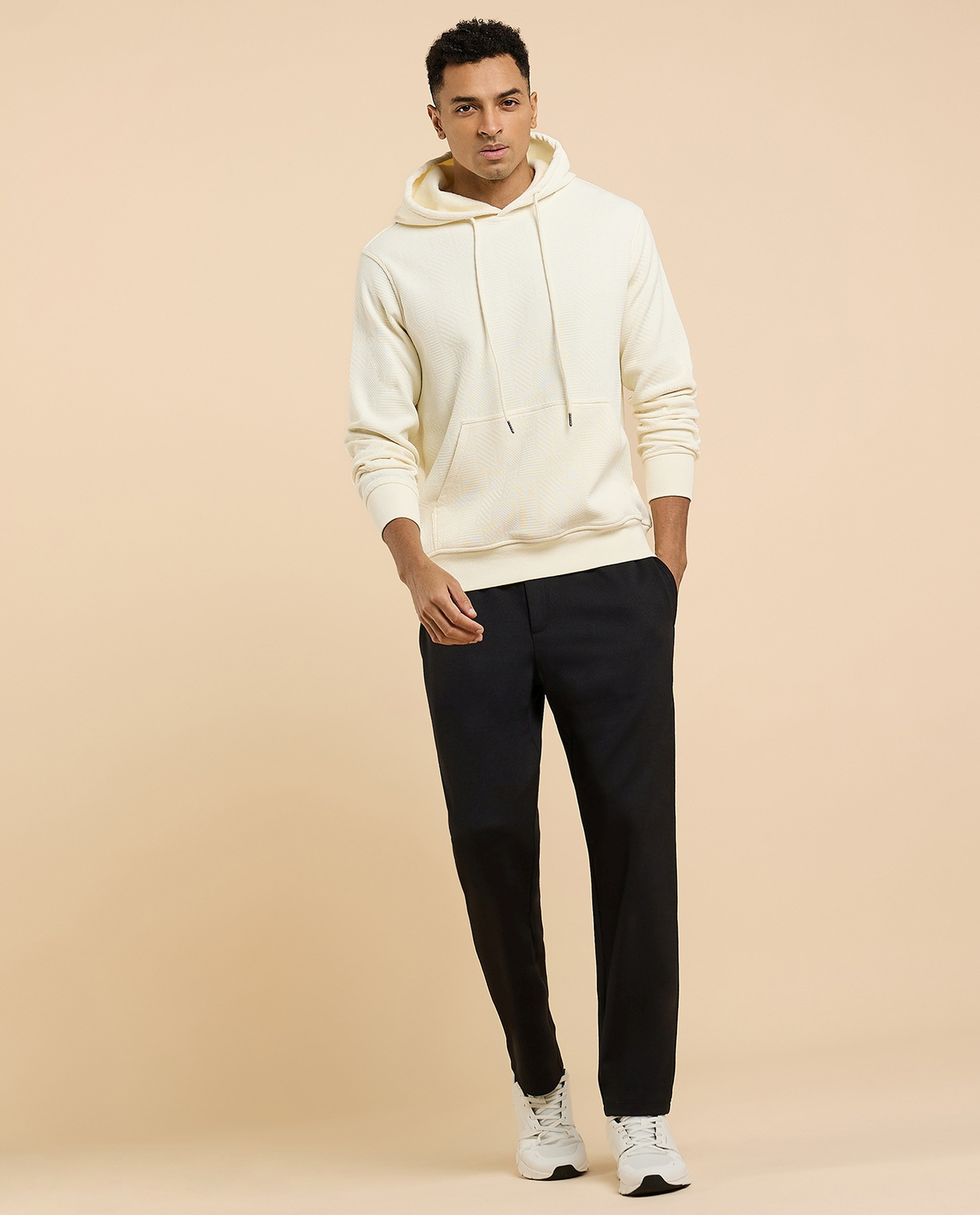 Textured Hoodie with Long Sleeves