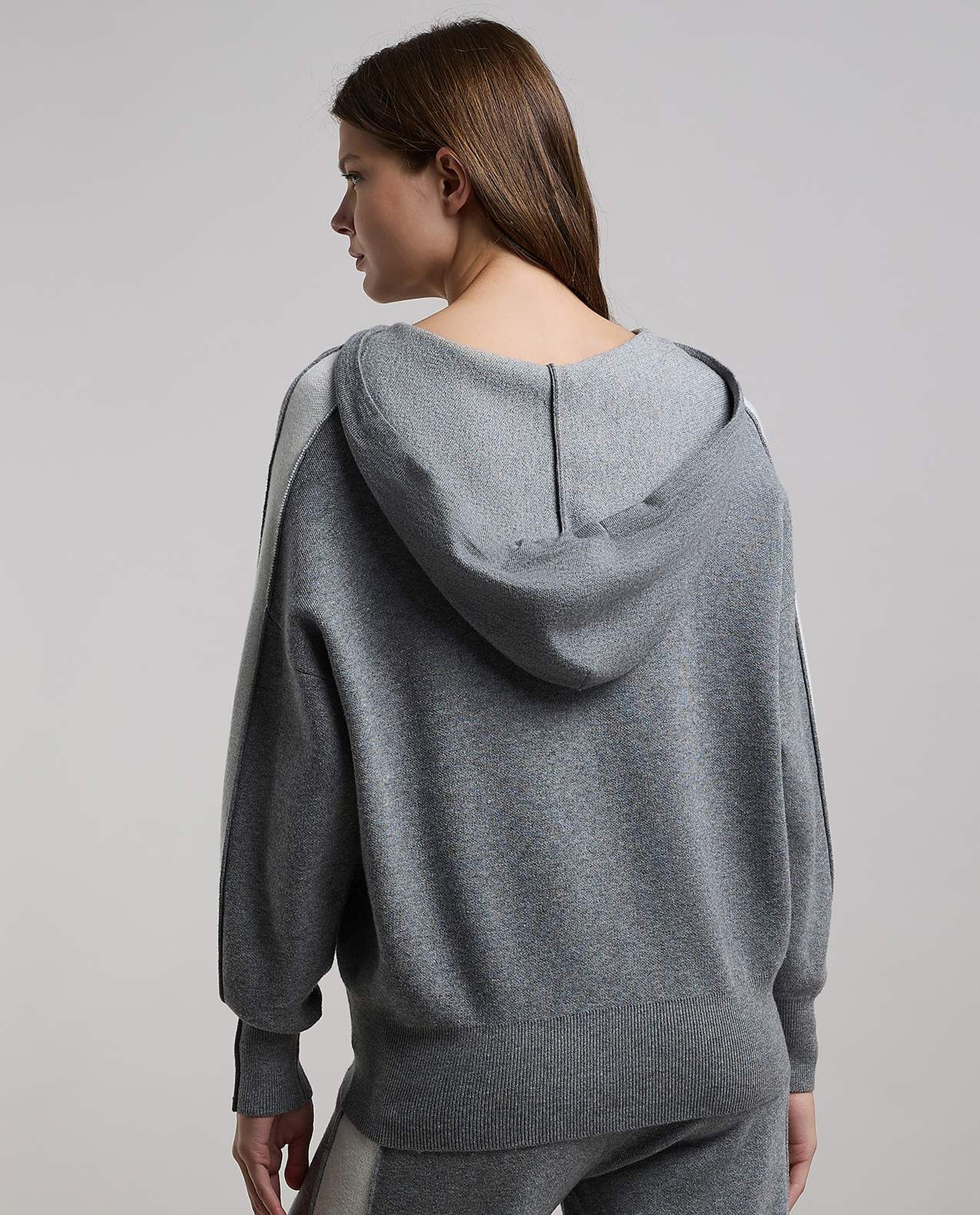 Stripe Detail Hooded Cardigan with Zipper Closure