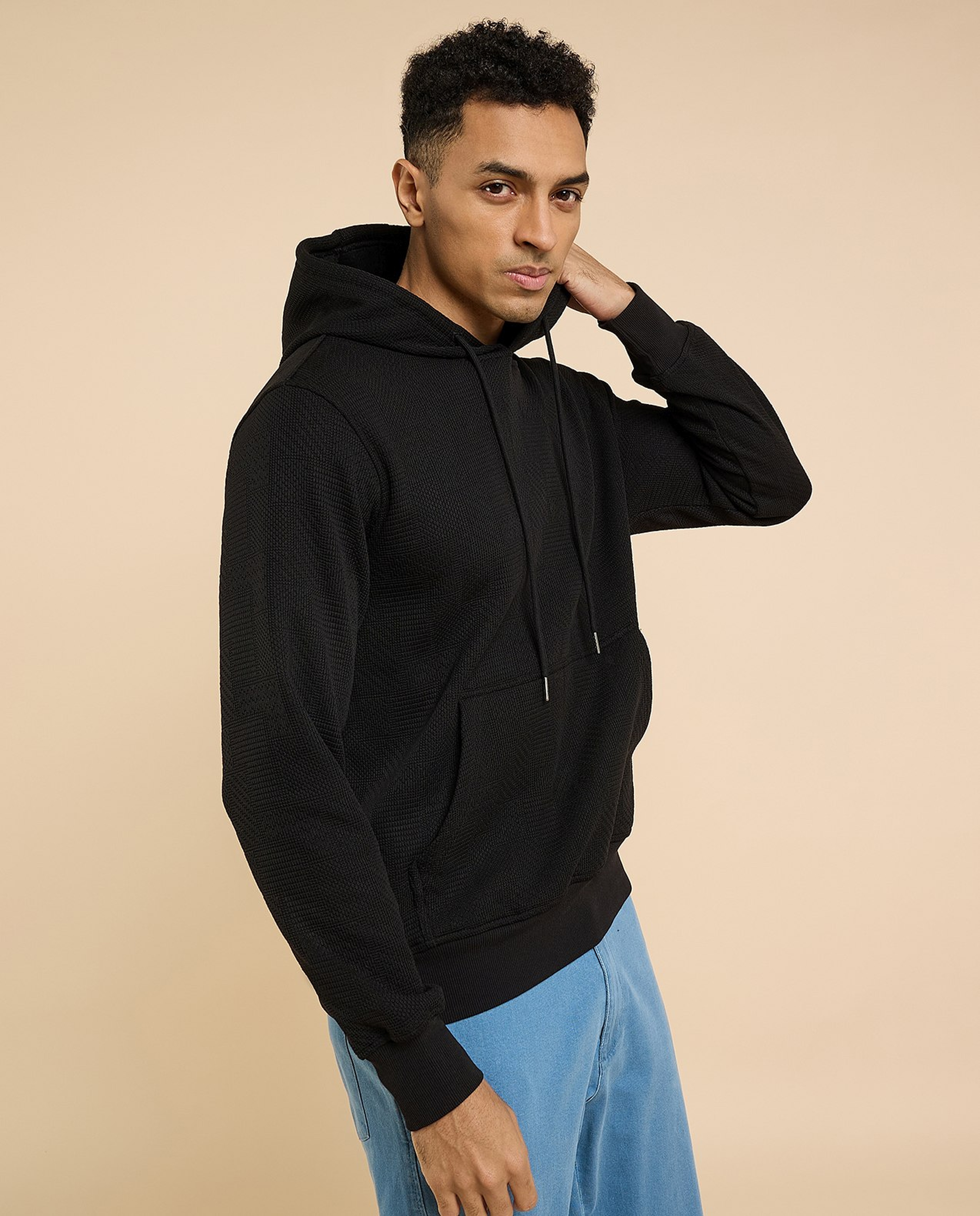 Textured Hoodie with Long Sleeves