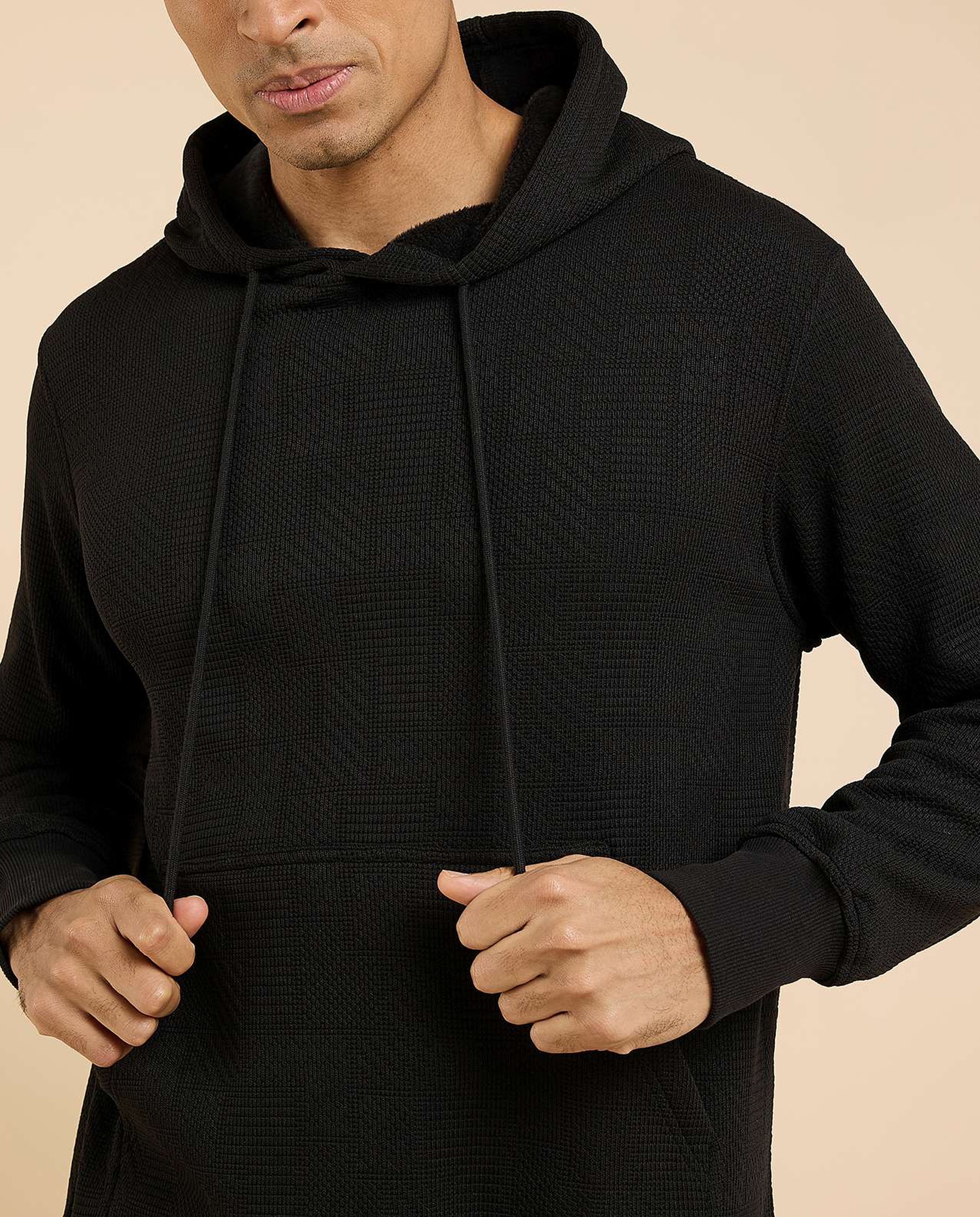 Textured Hoodie with Long Sleeves