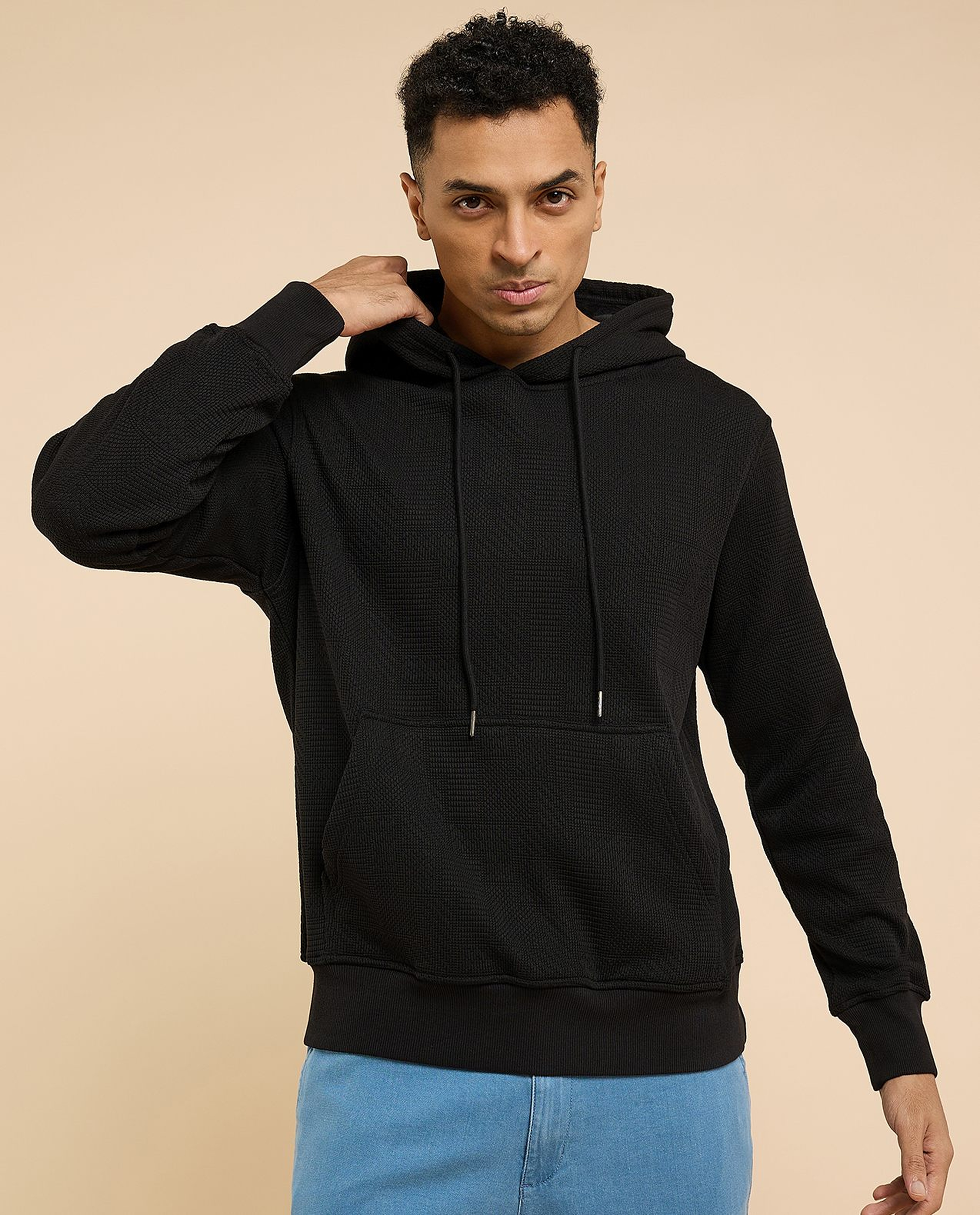 Textured Hoodie with Long Sleeves