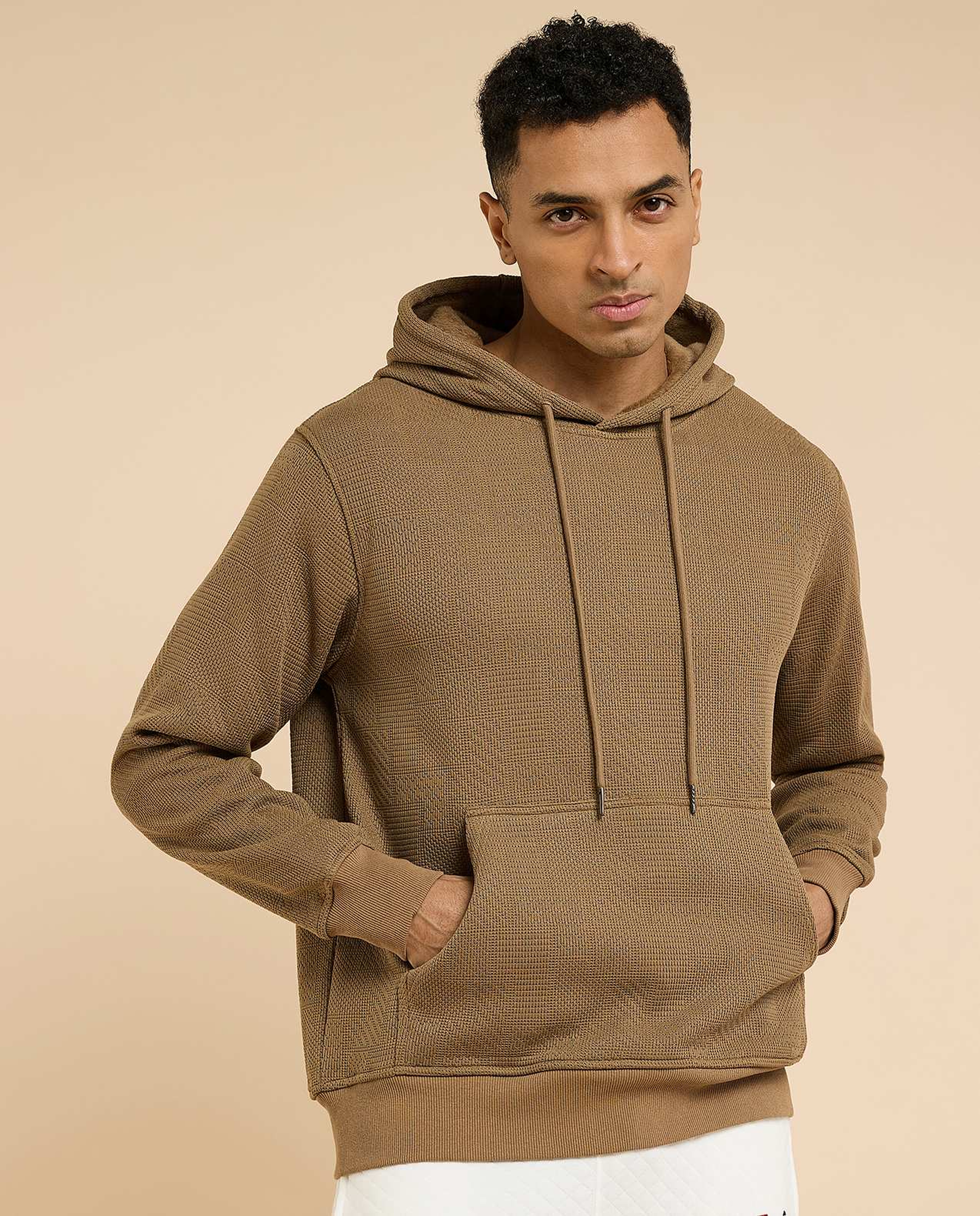 Textured Hoodie with Long Sleeves