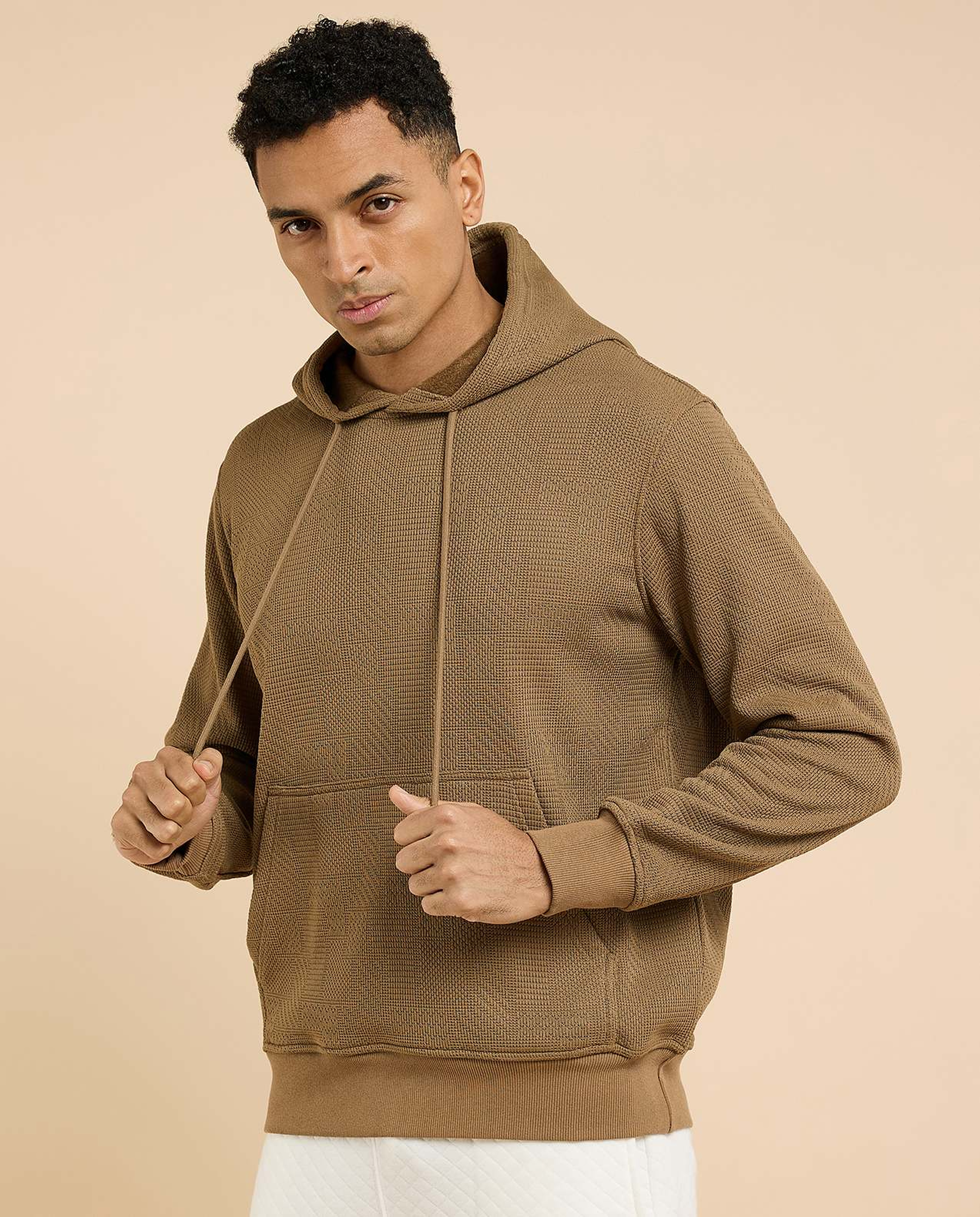 Textured Hoodie with Long Sleeves