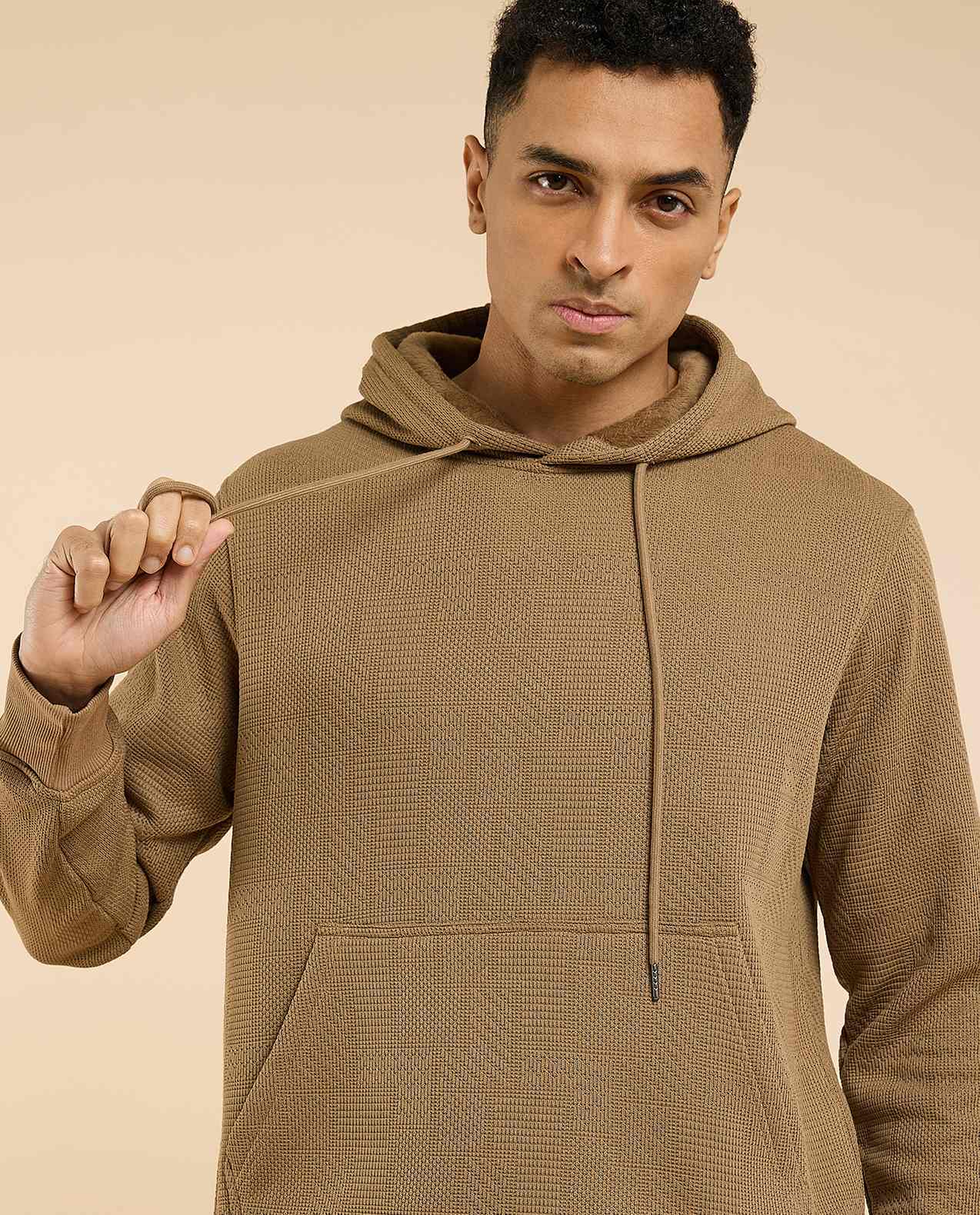 Textured Hoodie with Long Sleeves