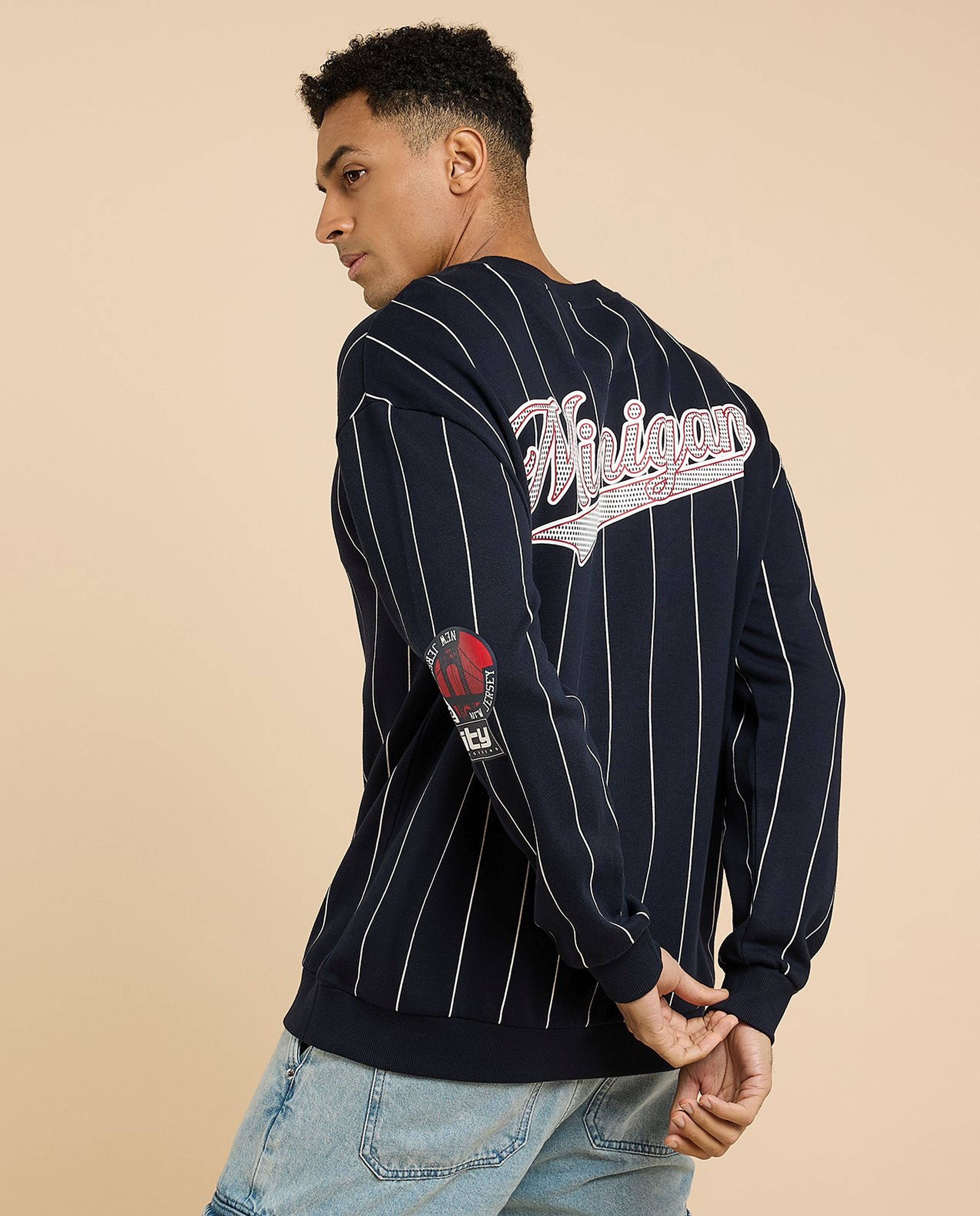 Striped Sweatshirt with Crew Neck and Long Sleeves