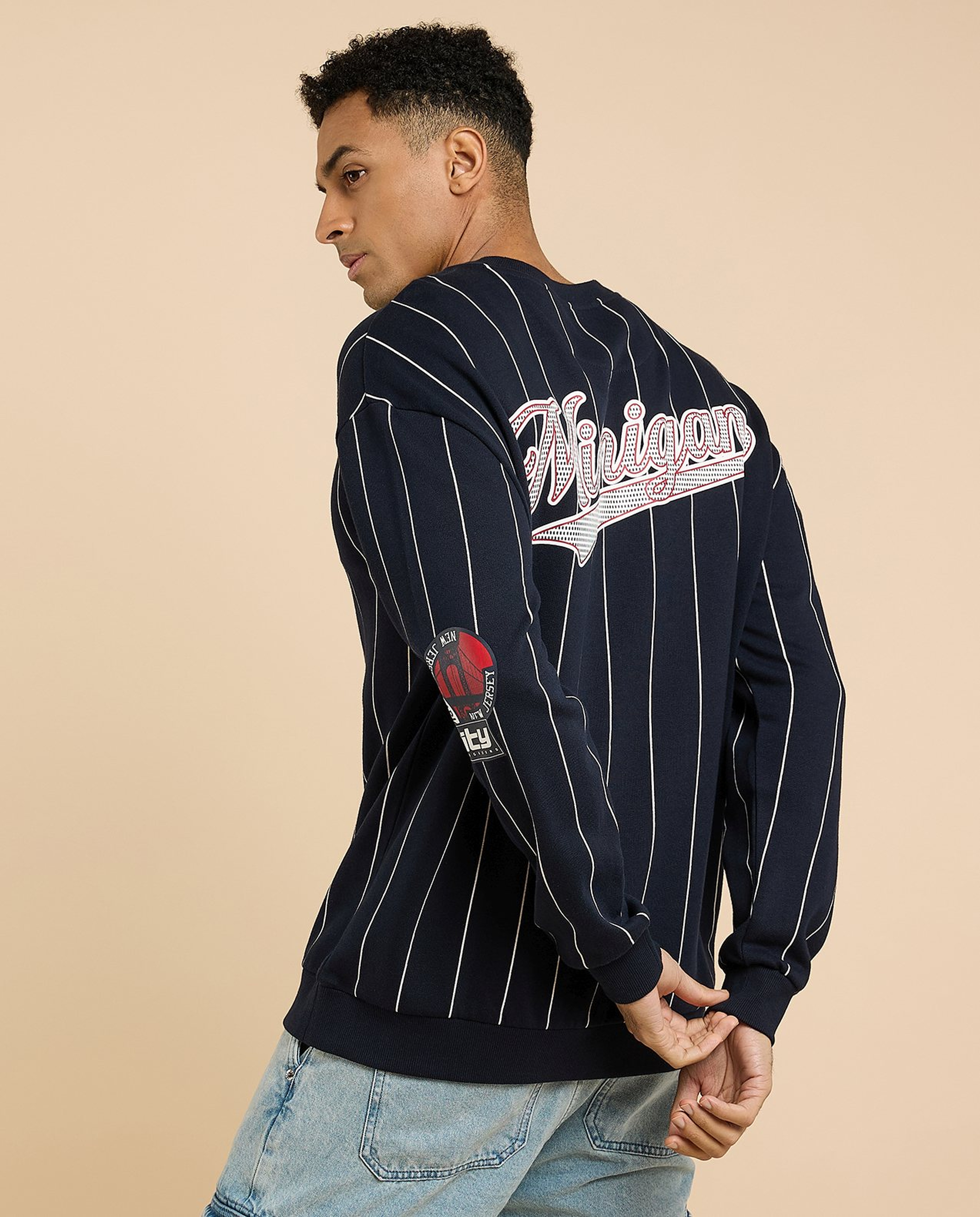 Striped Sweatshirt with Crew Neck and Long Sleeves