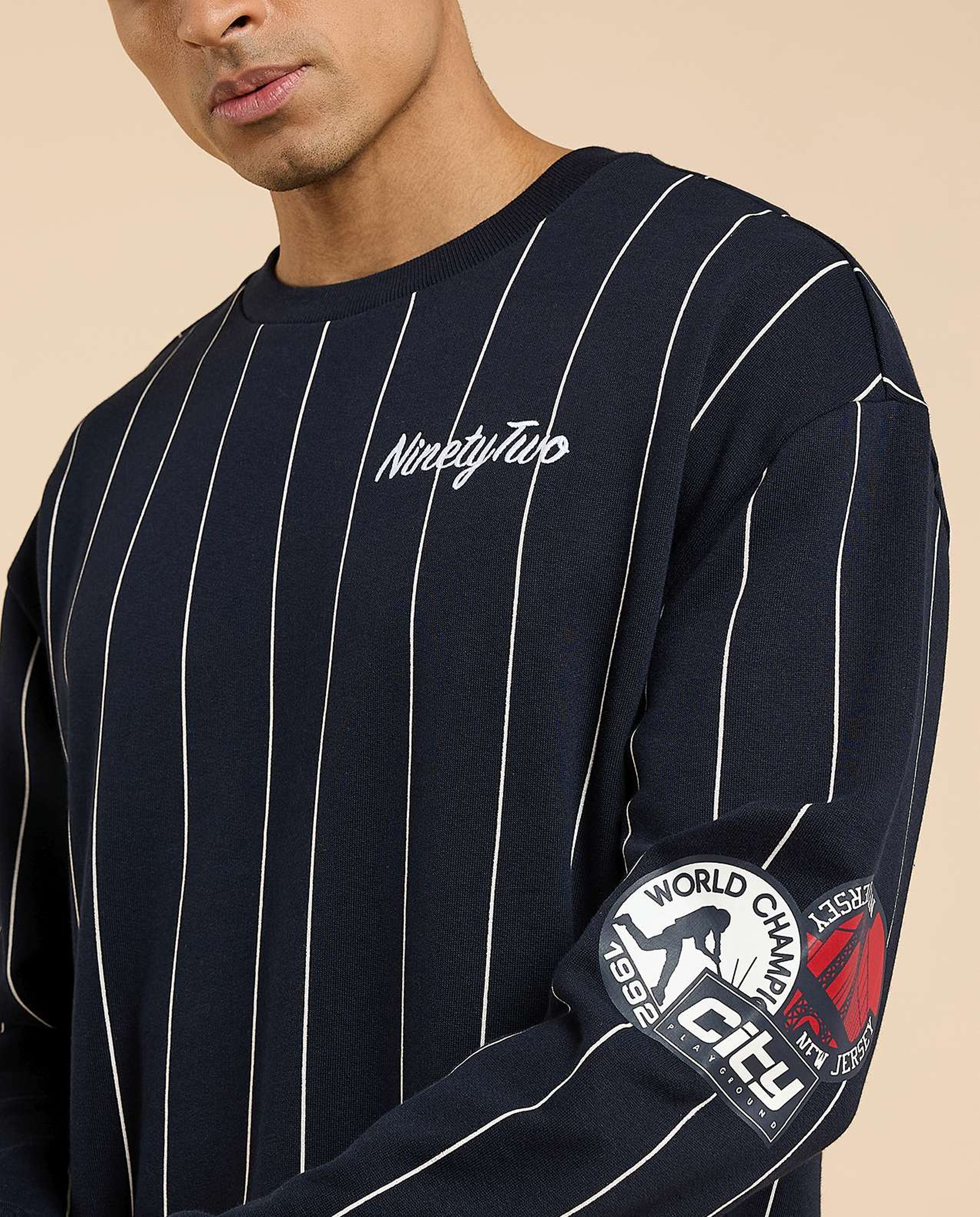 Striped Sweatshirt with Crew Neck and Long Sleeves