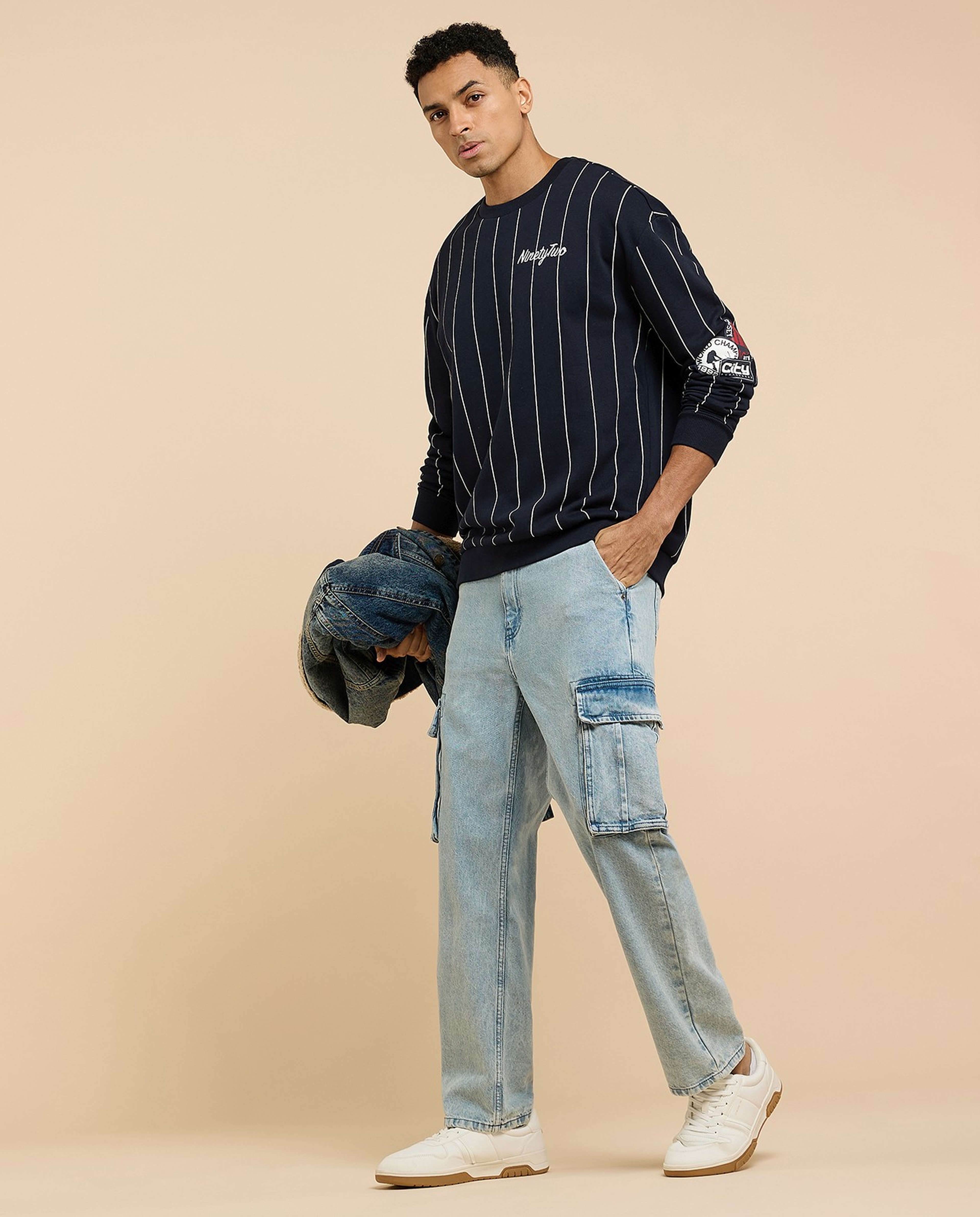 Striped Sweatshirt with Crew Neck and Long Sleeves