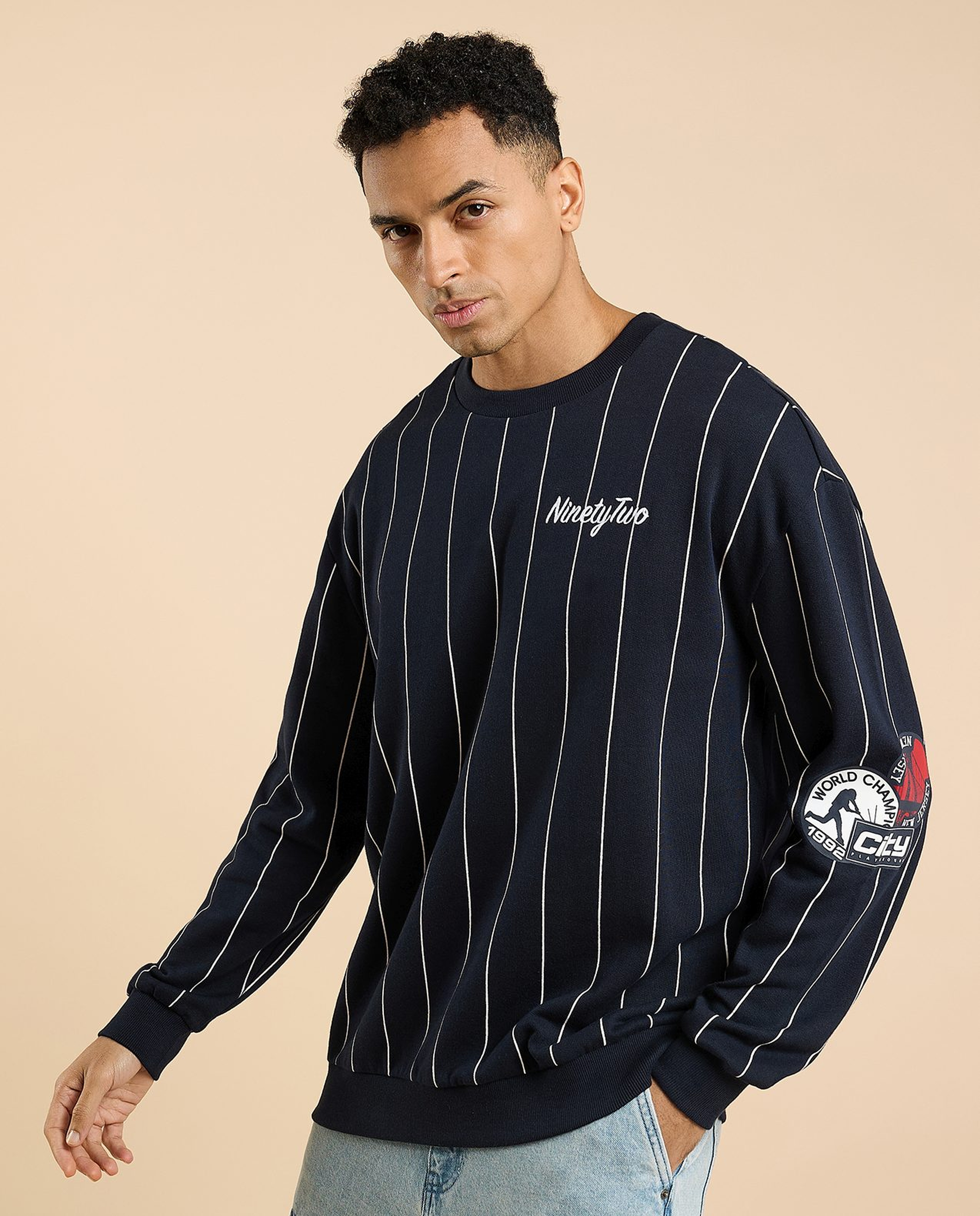 Striped Sweatshirt with Crew Neck and Long Sleeves