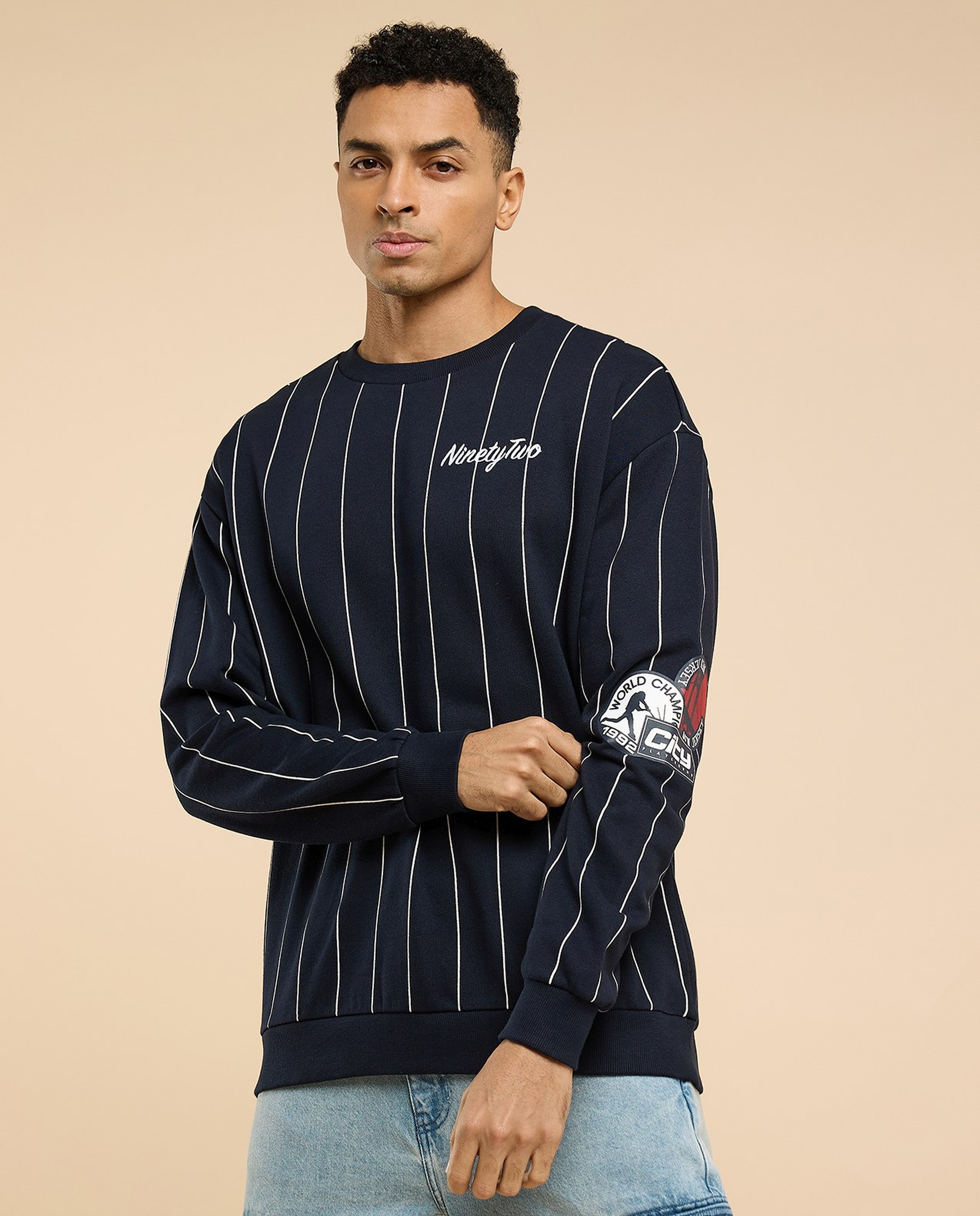 Striped Sweatshirt with Crew Neck and Long Sleeves