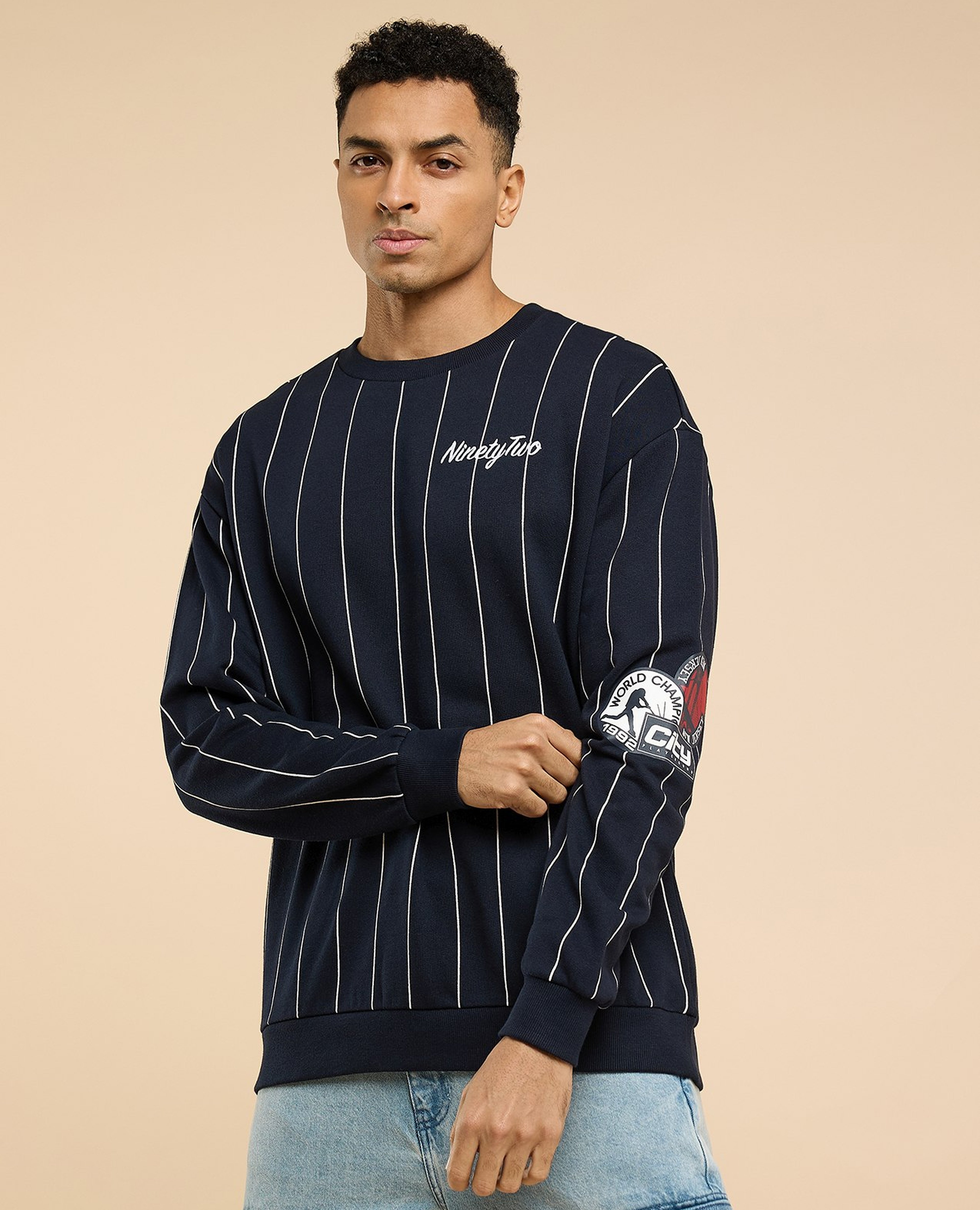 Striped Sweatshirt with Crew Neck and Long Sleeves