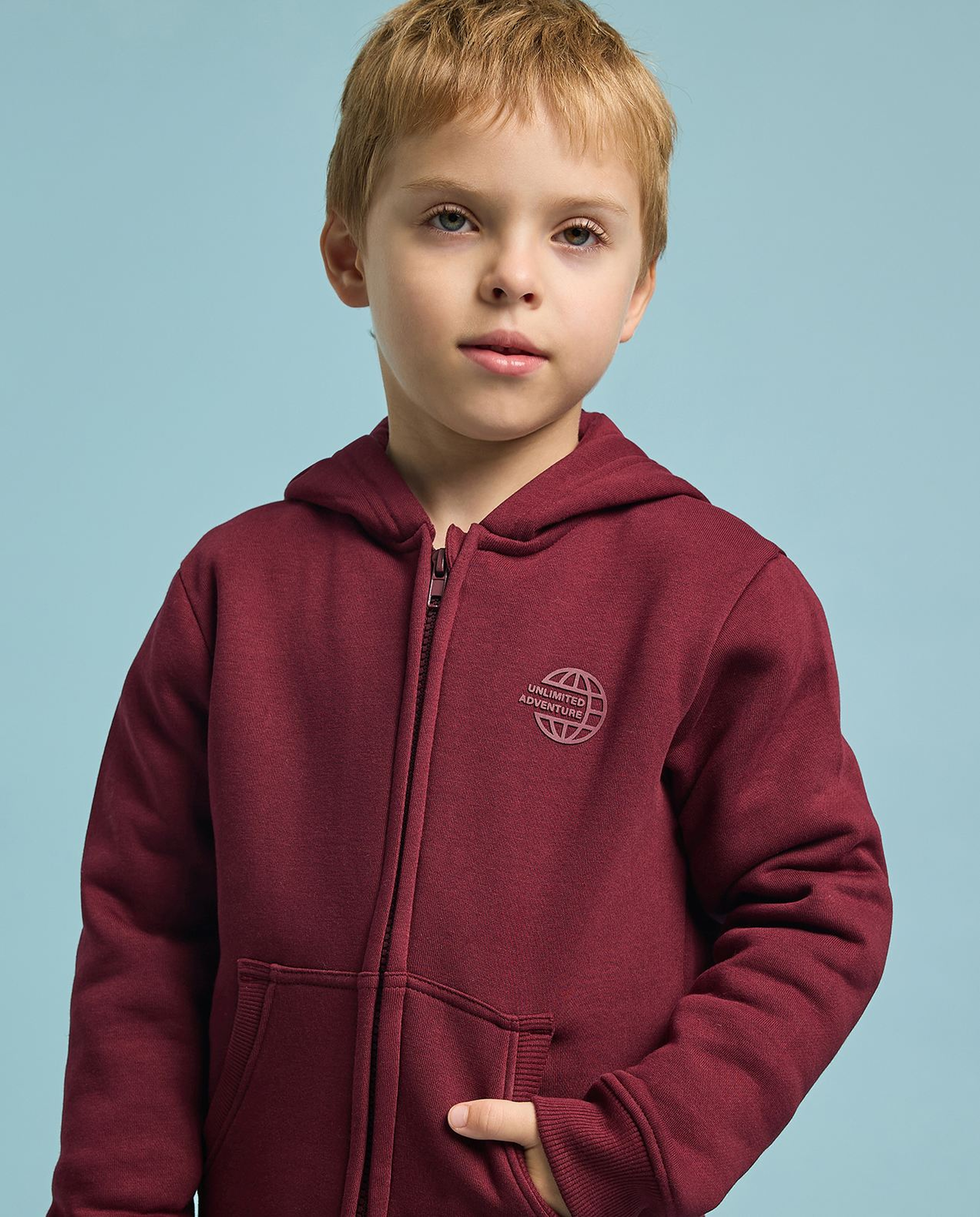 Printed Hooded Jacket with Zipper Closure