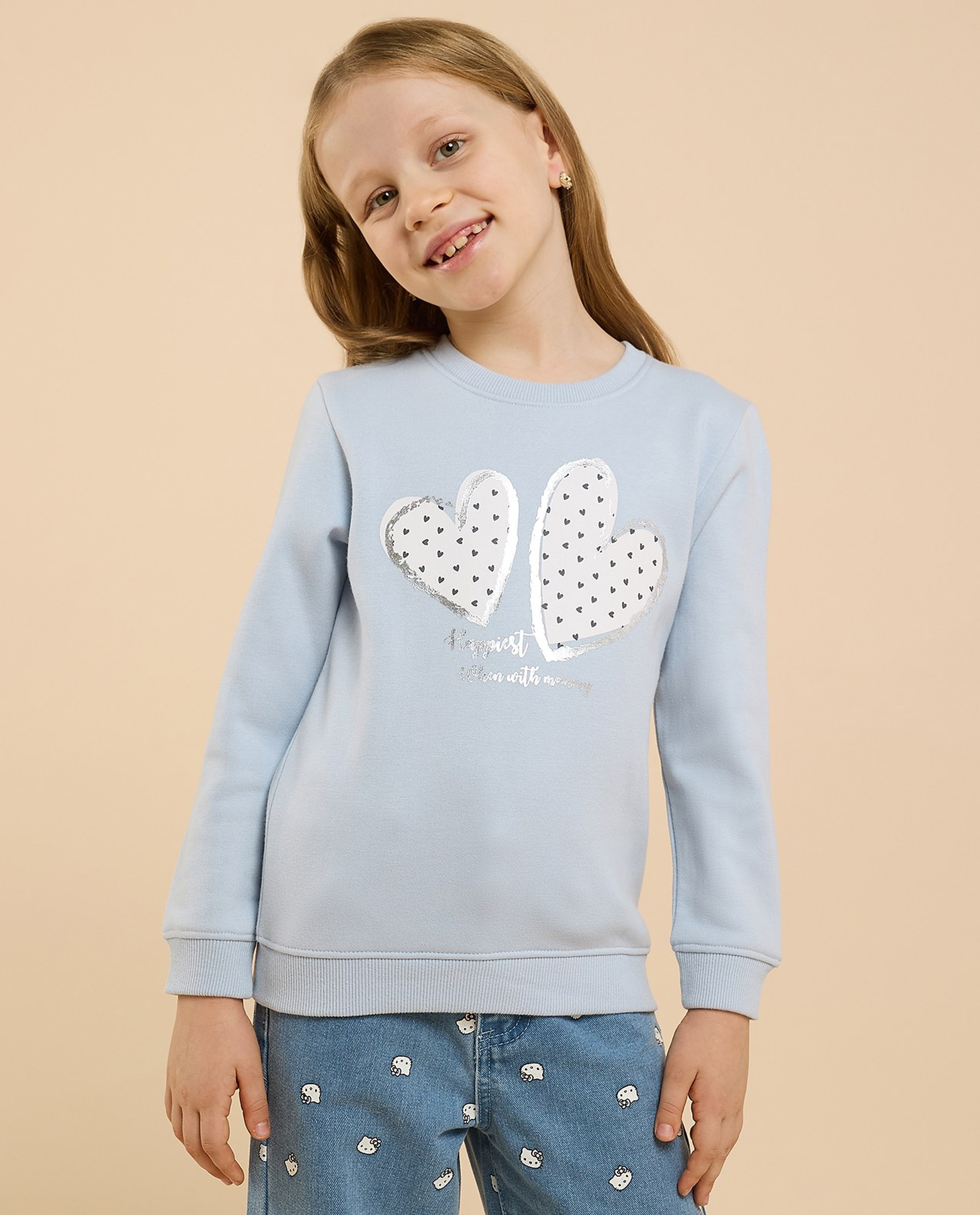 Graphic Print Sweatshirt with Crew Neck and Long Sleeves