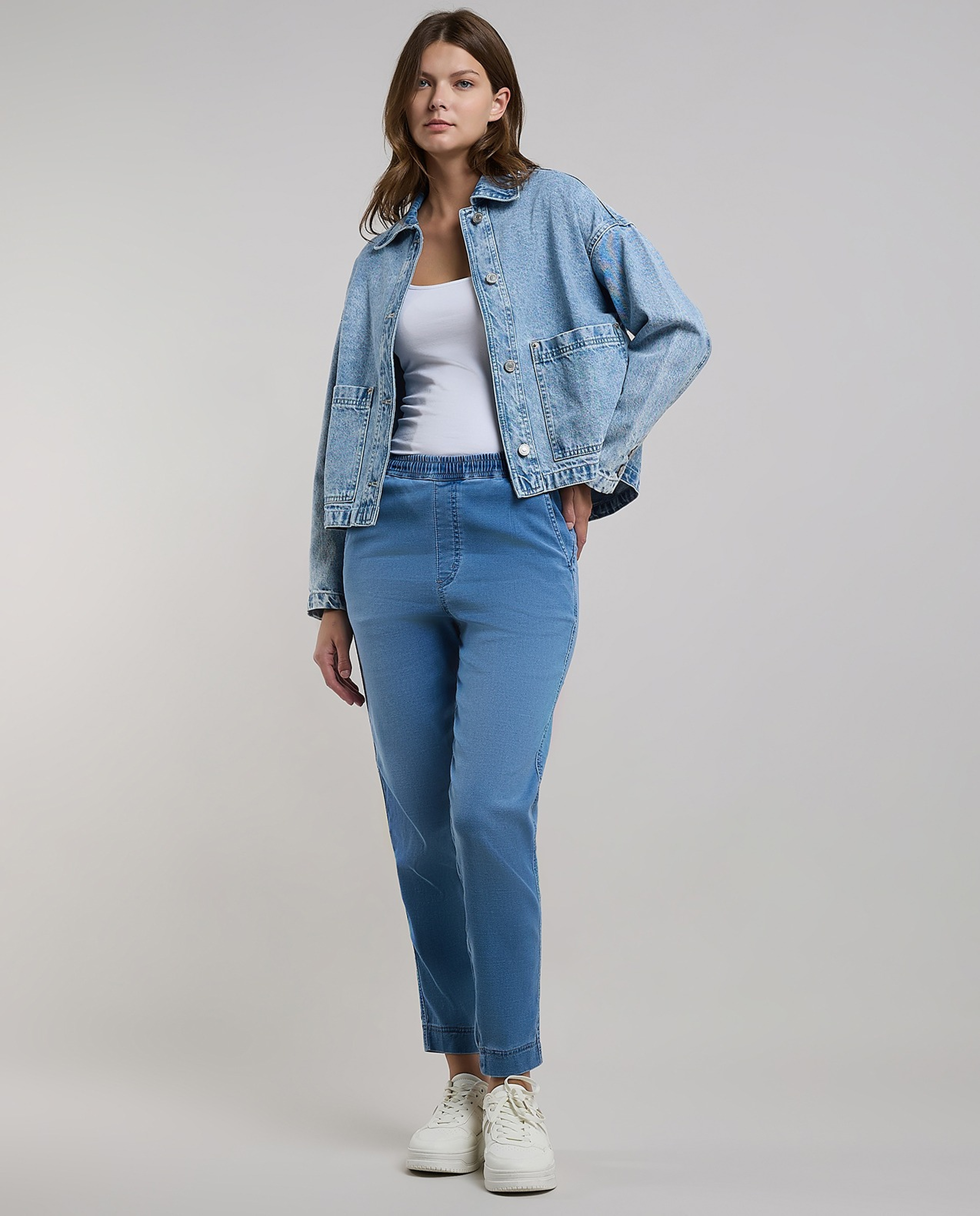 Washed Denim Jacket with Button Closure