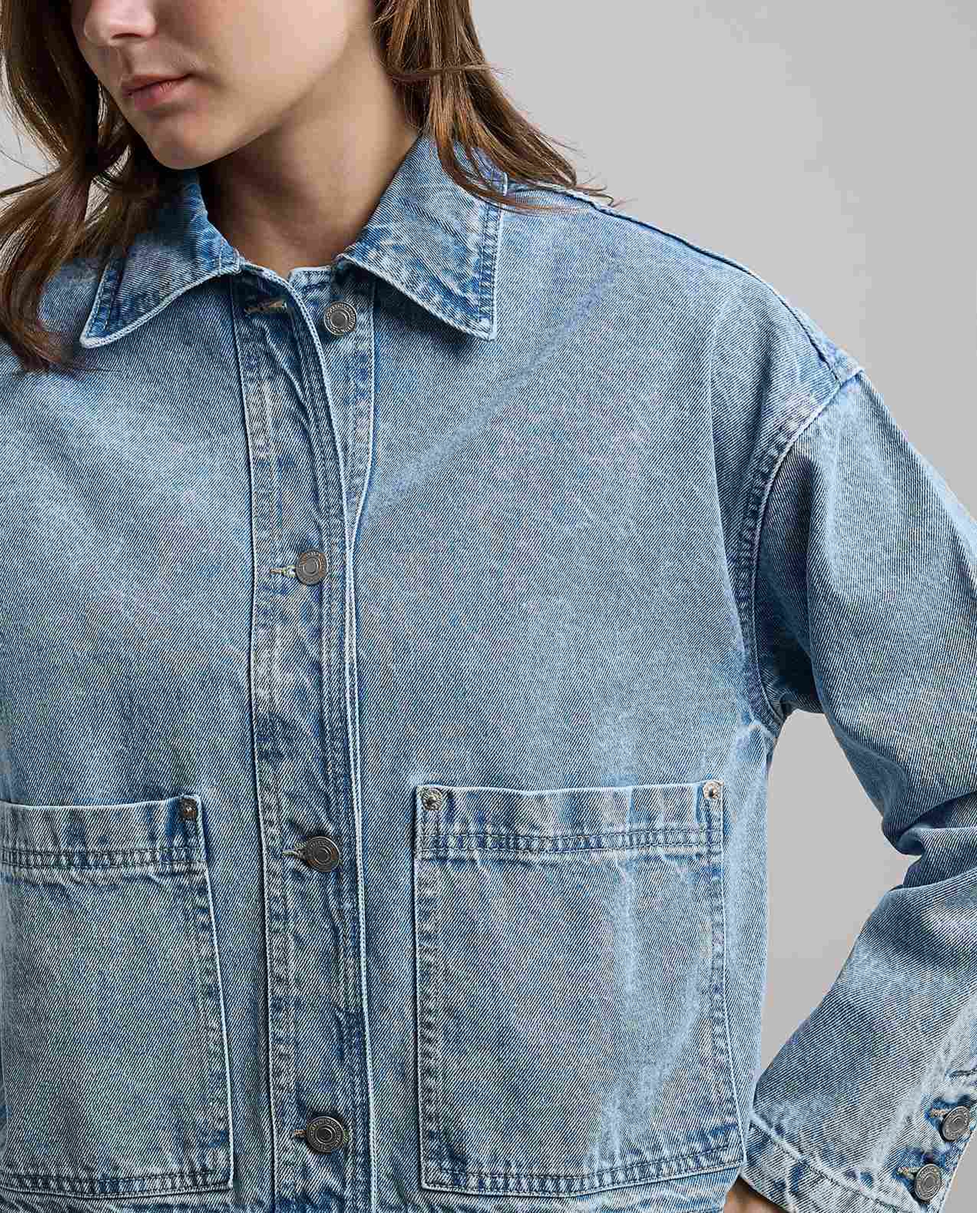 Washed Denim Jacket with Button Closure