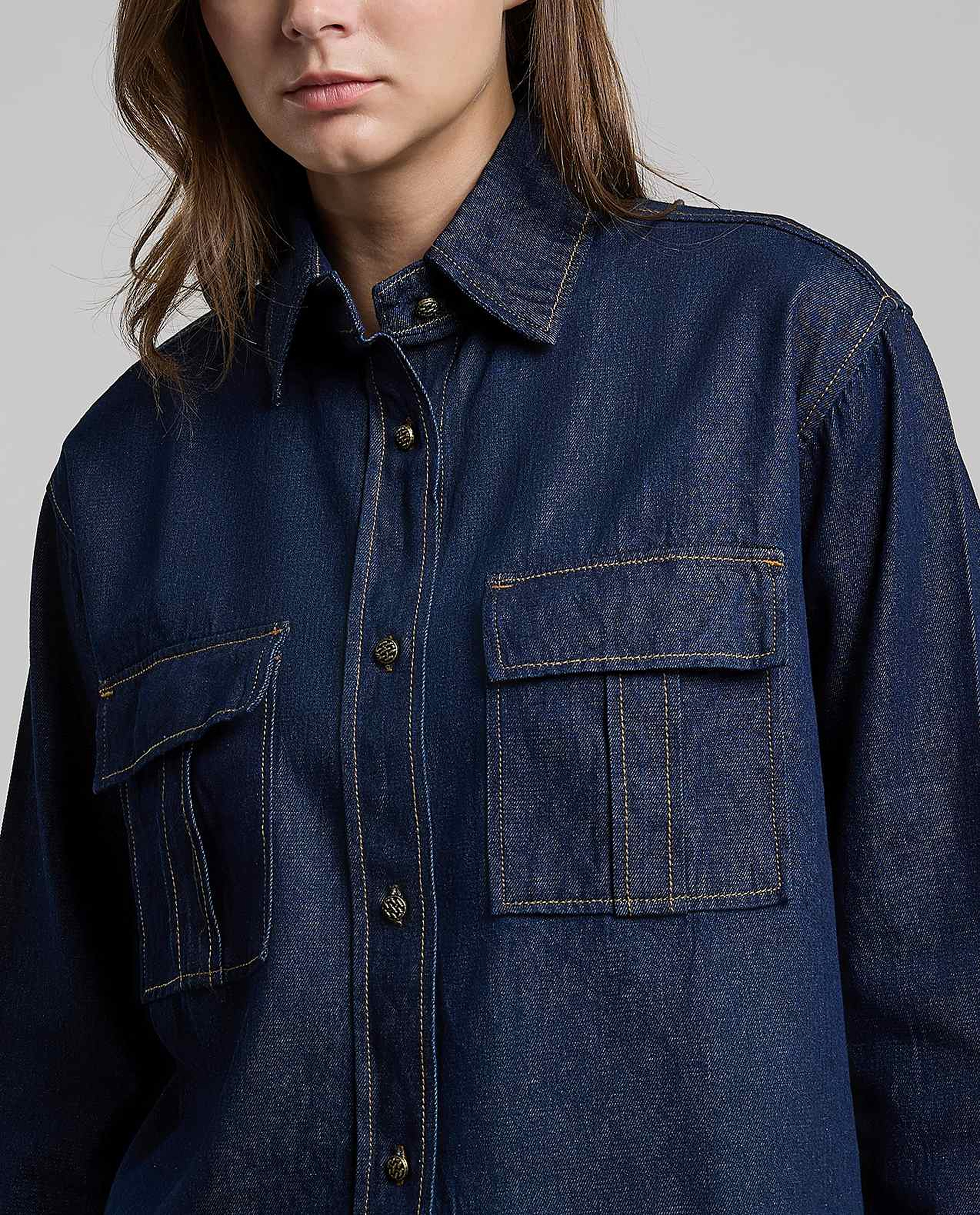 Washed Denim Jacket with Button Closure