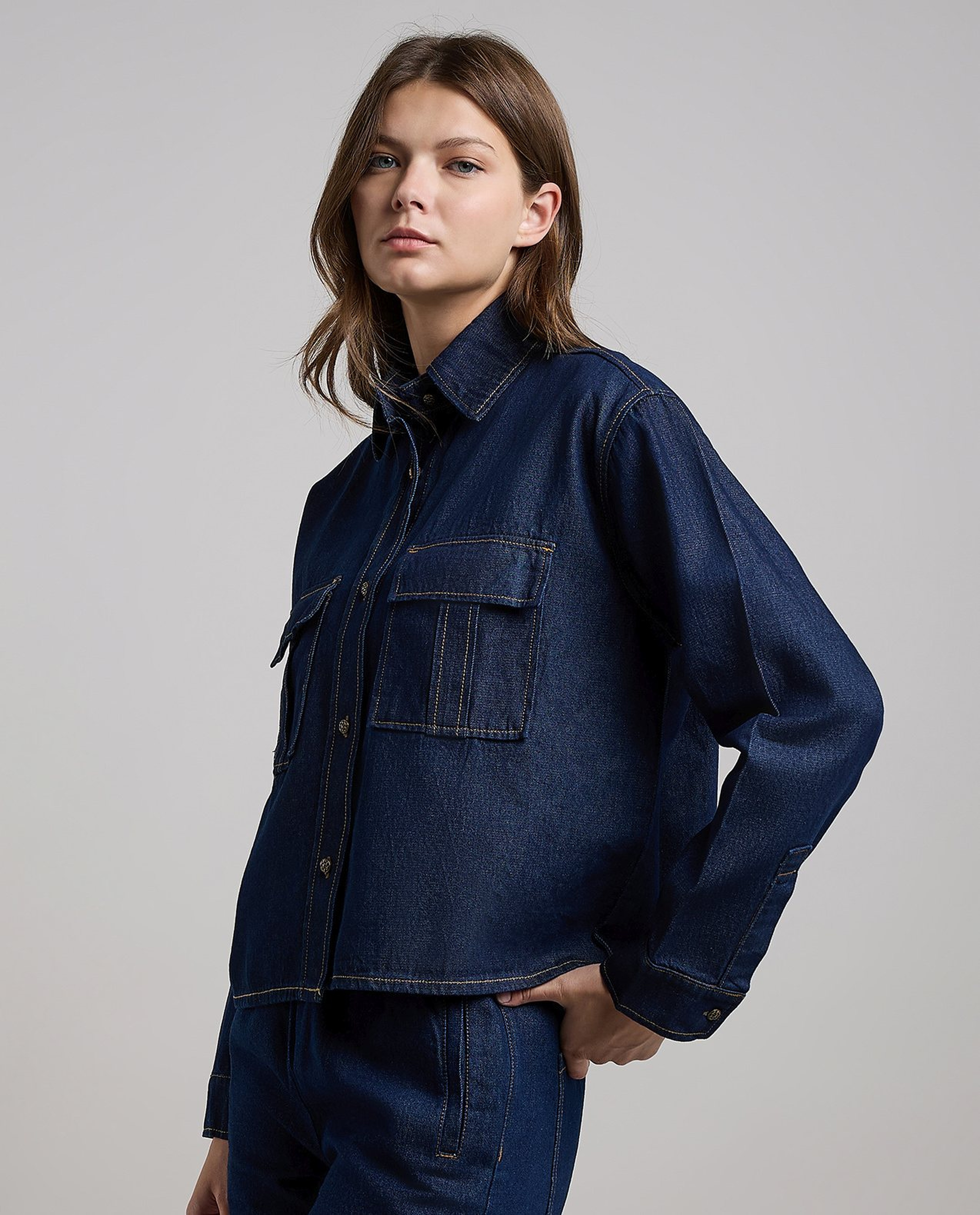 Washed Denim Jacket with Button Closure