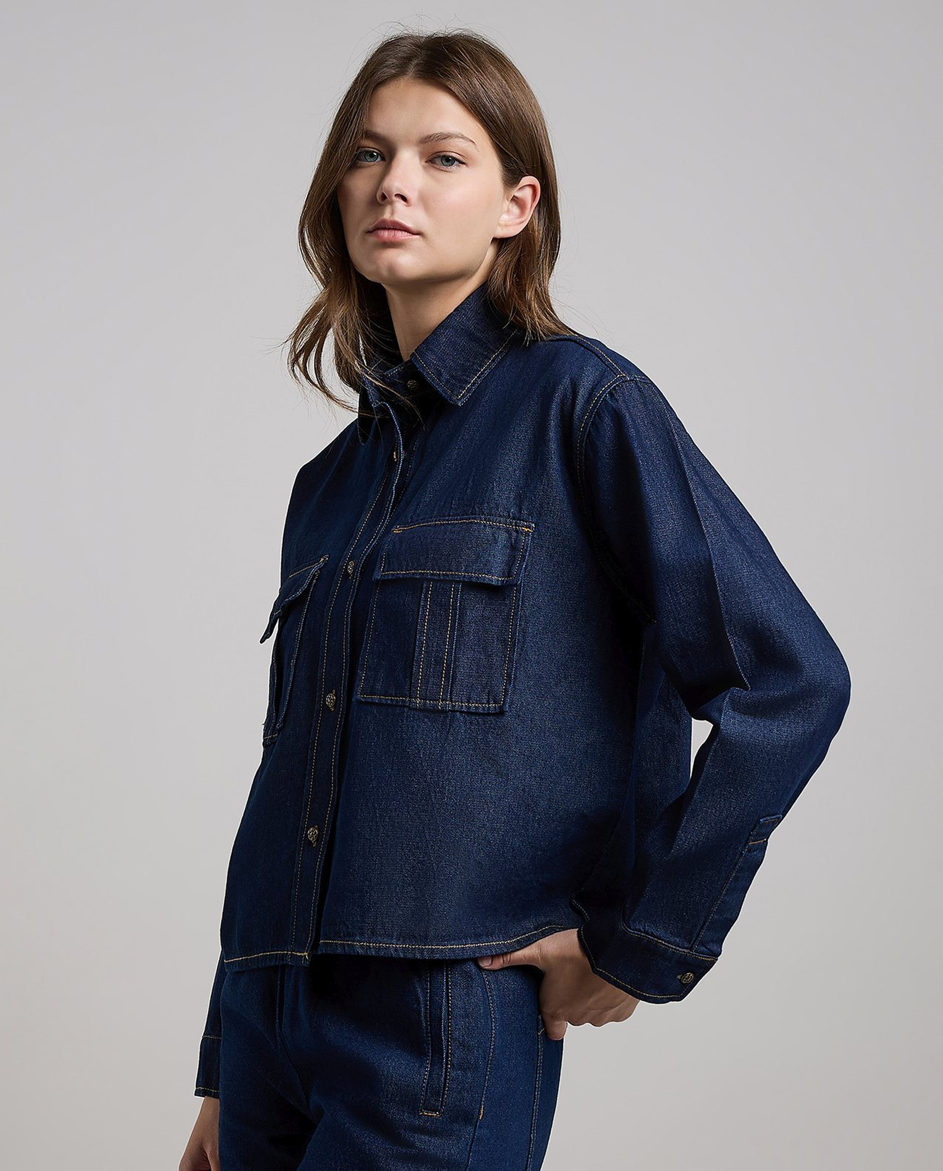 Washed Denim Jacket with Button Closure