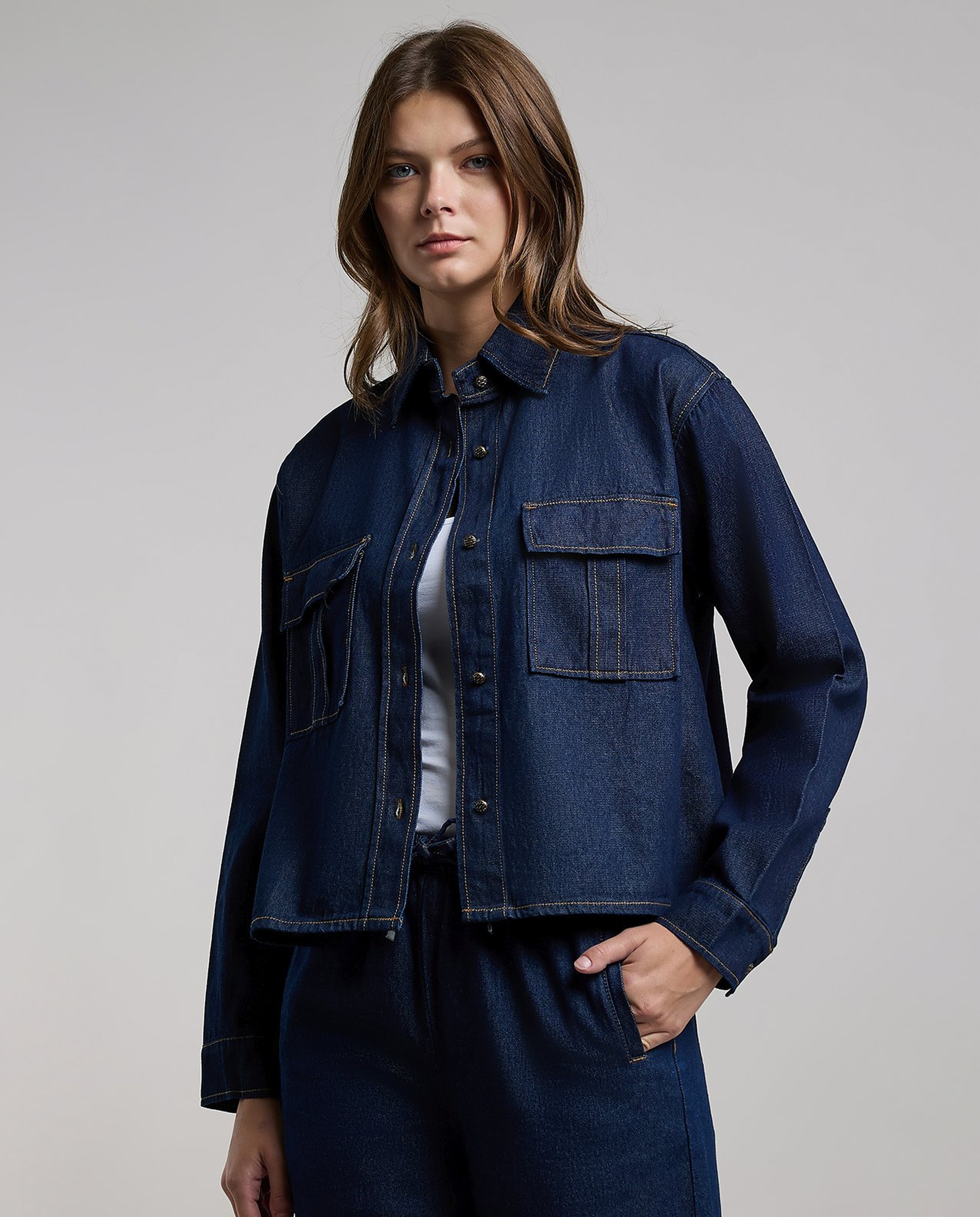 Washed Denim Jacket with Button Closure