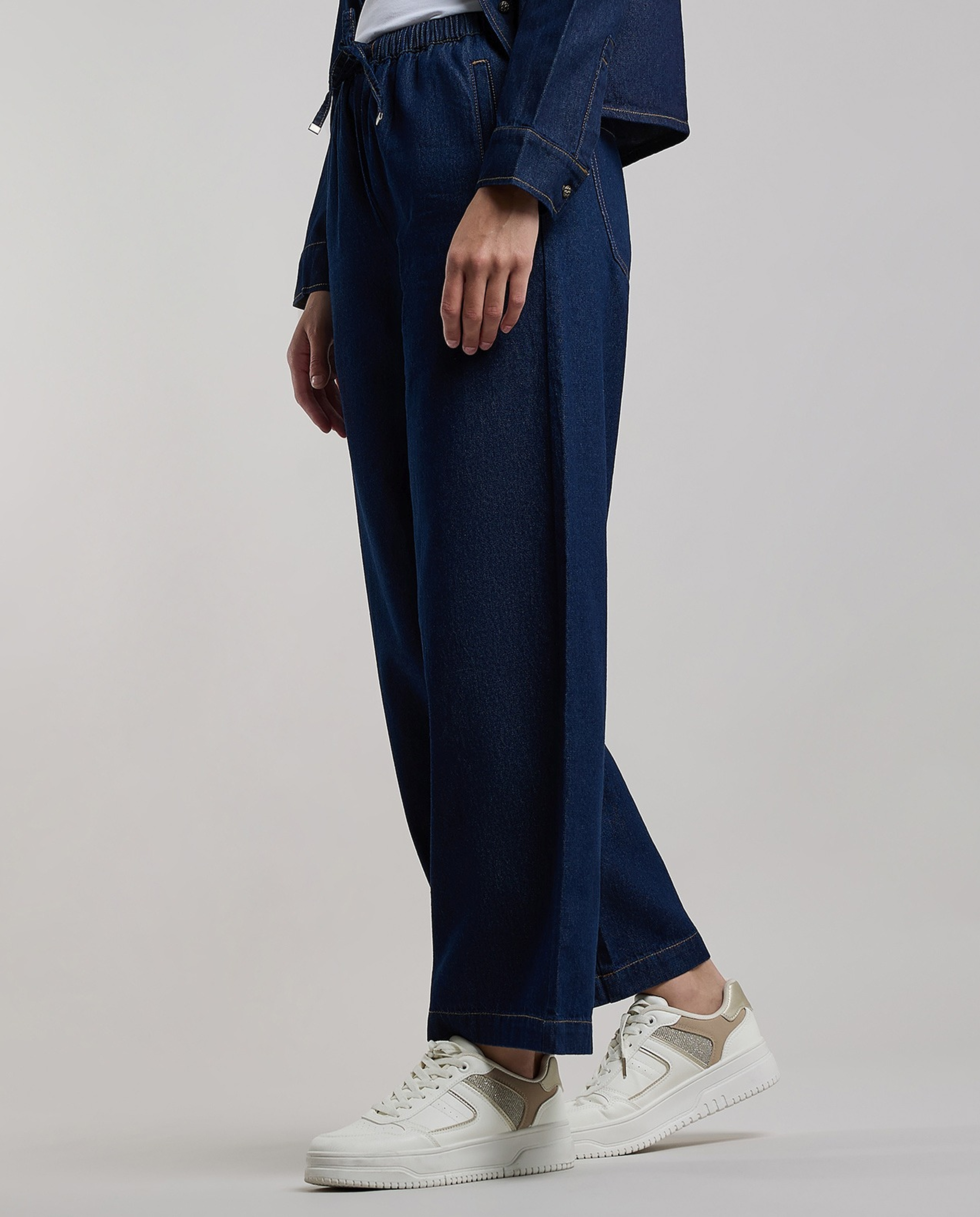 Washed Wide Leg Jeans with Button Closure