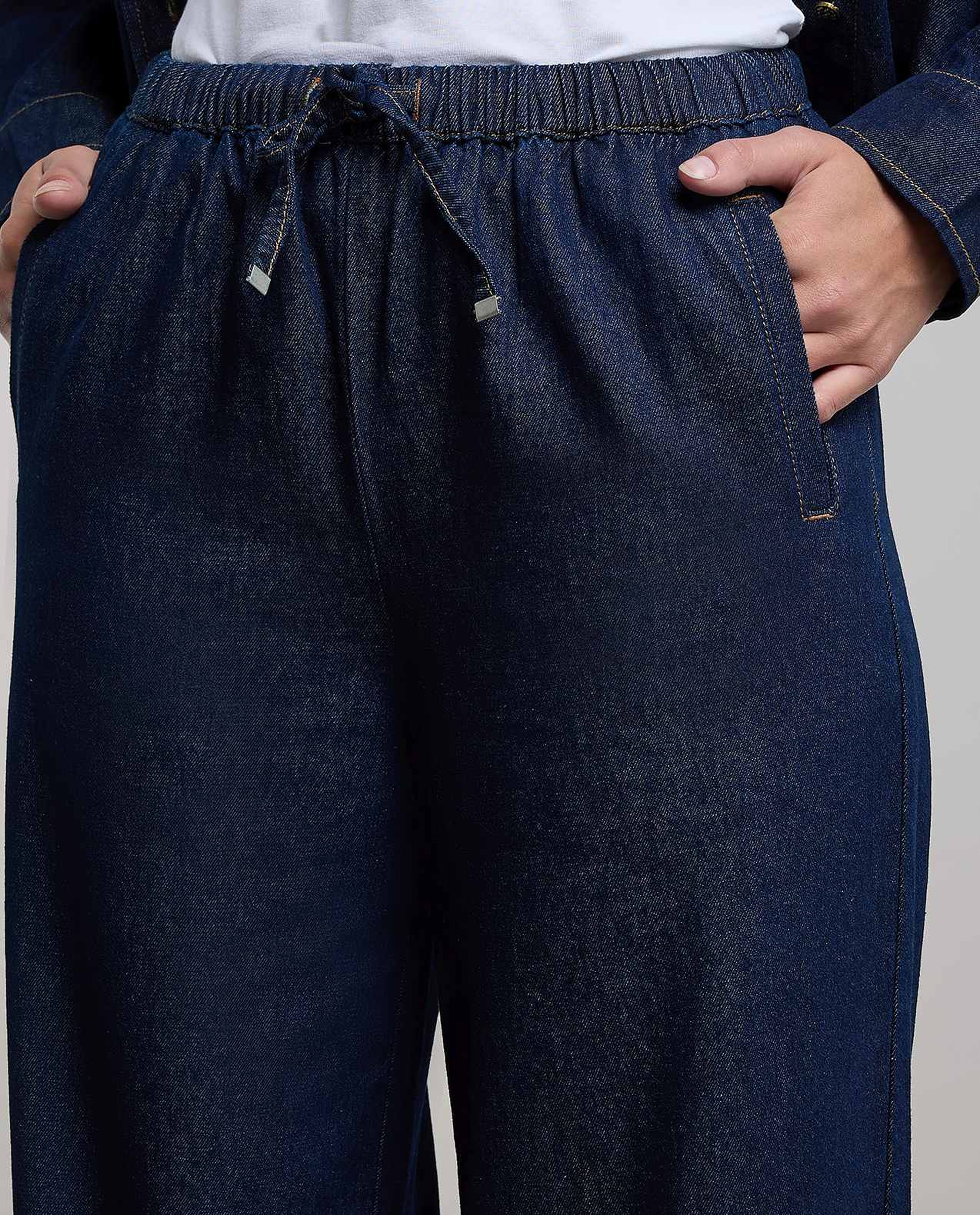 Washed Wide Leg Jeans with Button Closure