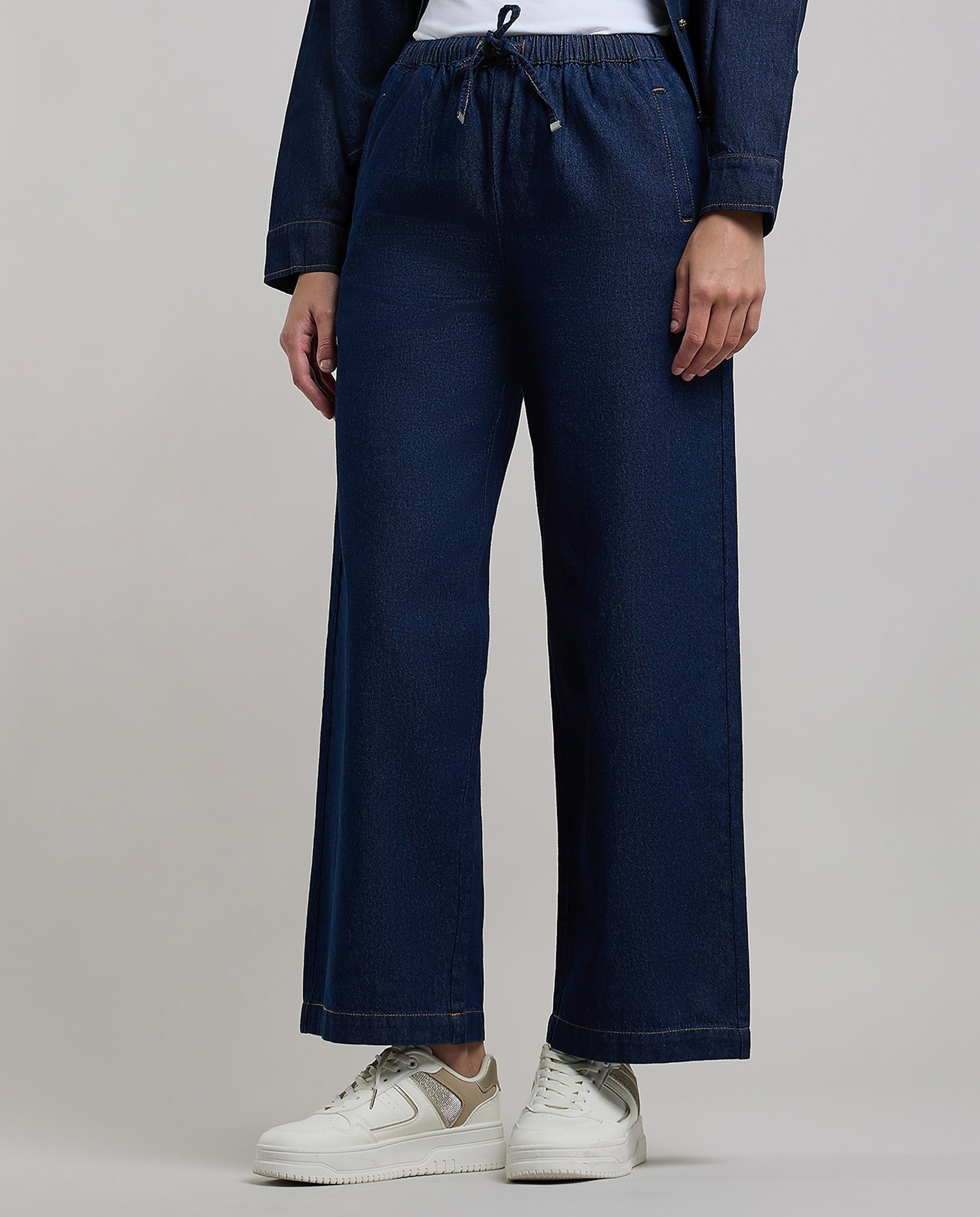 Washed Wide Leg Jeans with Button Closure