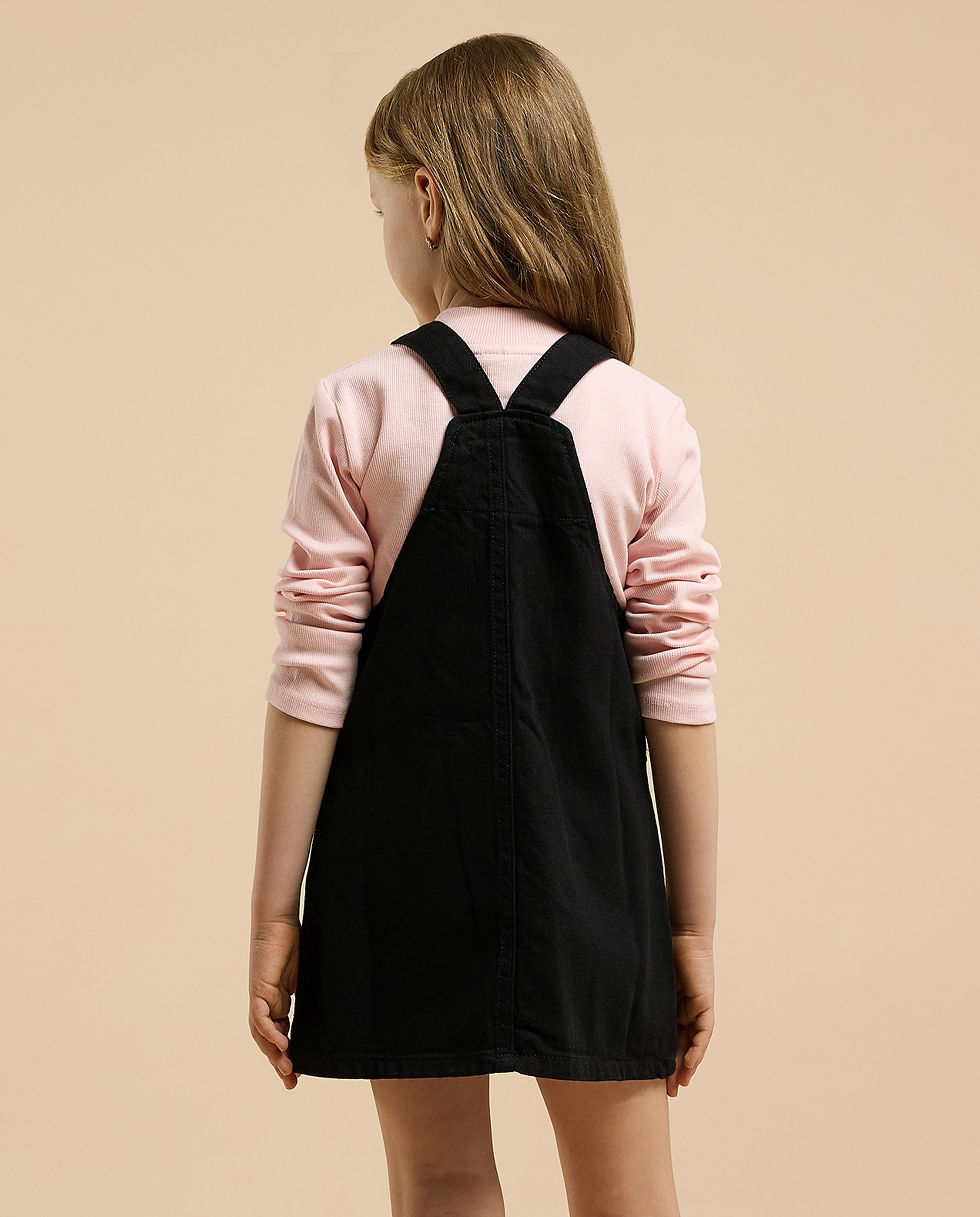 Solid Top & Hello Kitty Dungaree Dress Set