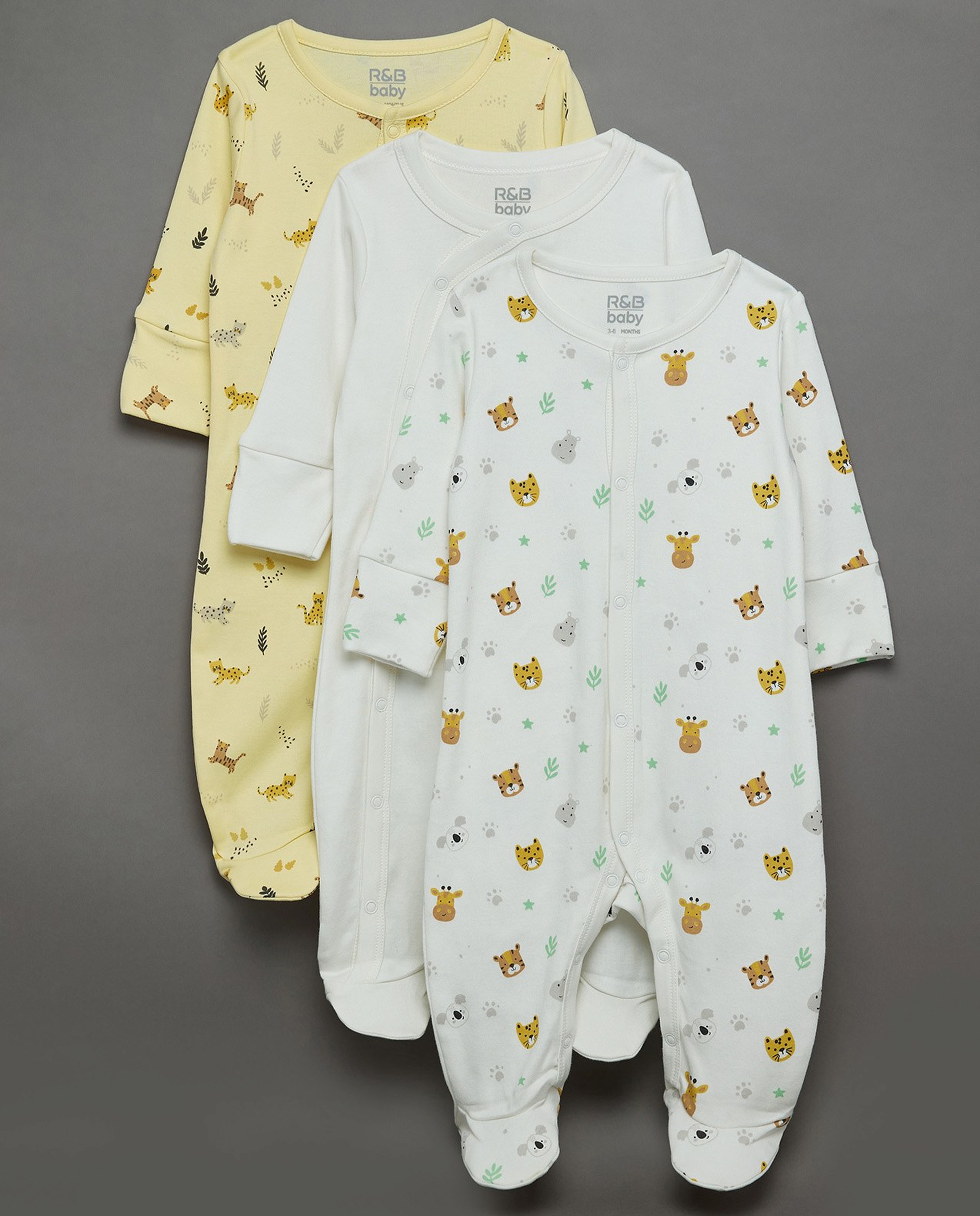 3 Pack Printed Footed Sleepsuits