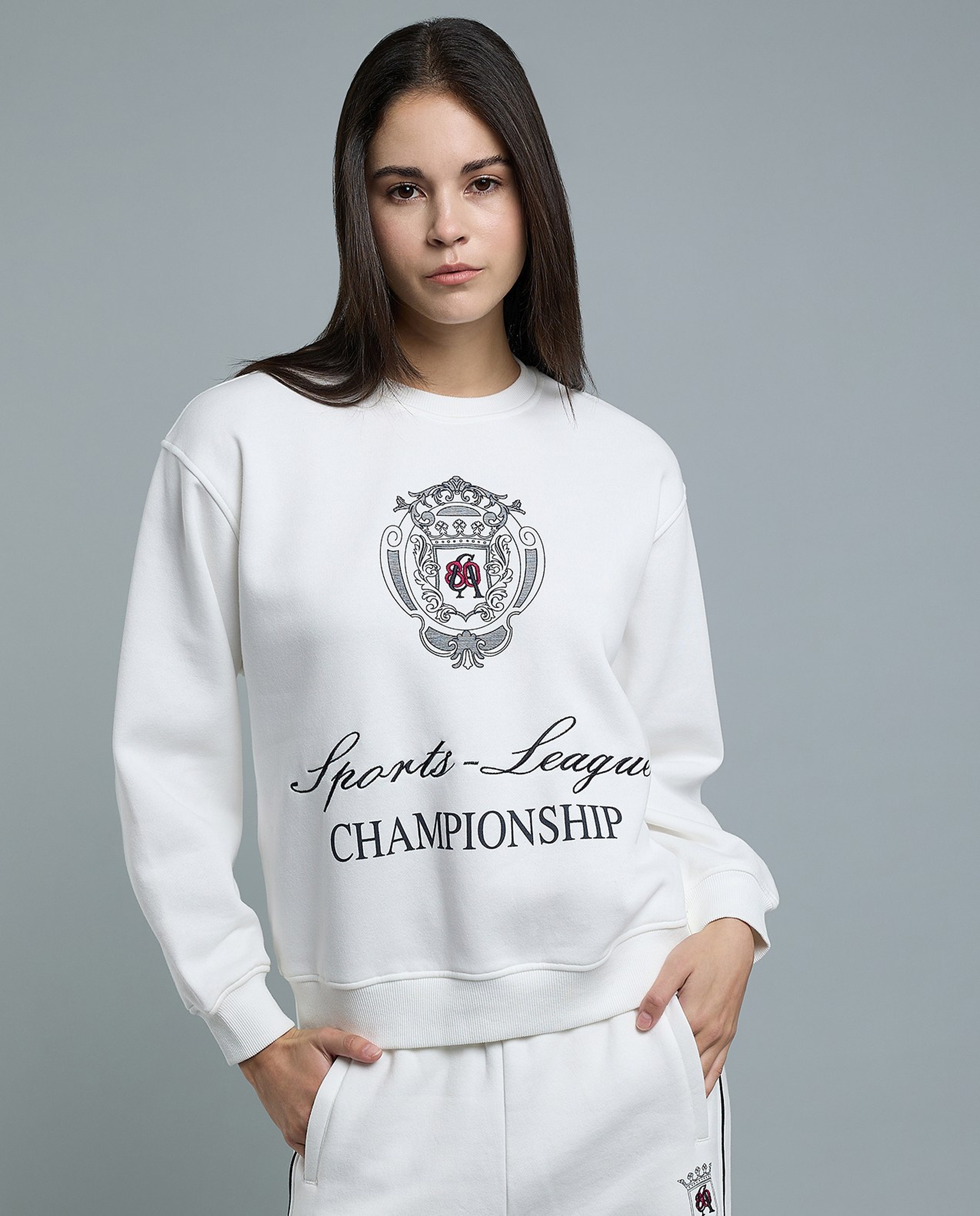 Embroidered Sweatshirt with Crew Neck and Long Sleeves